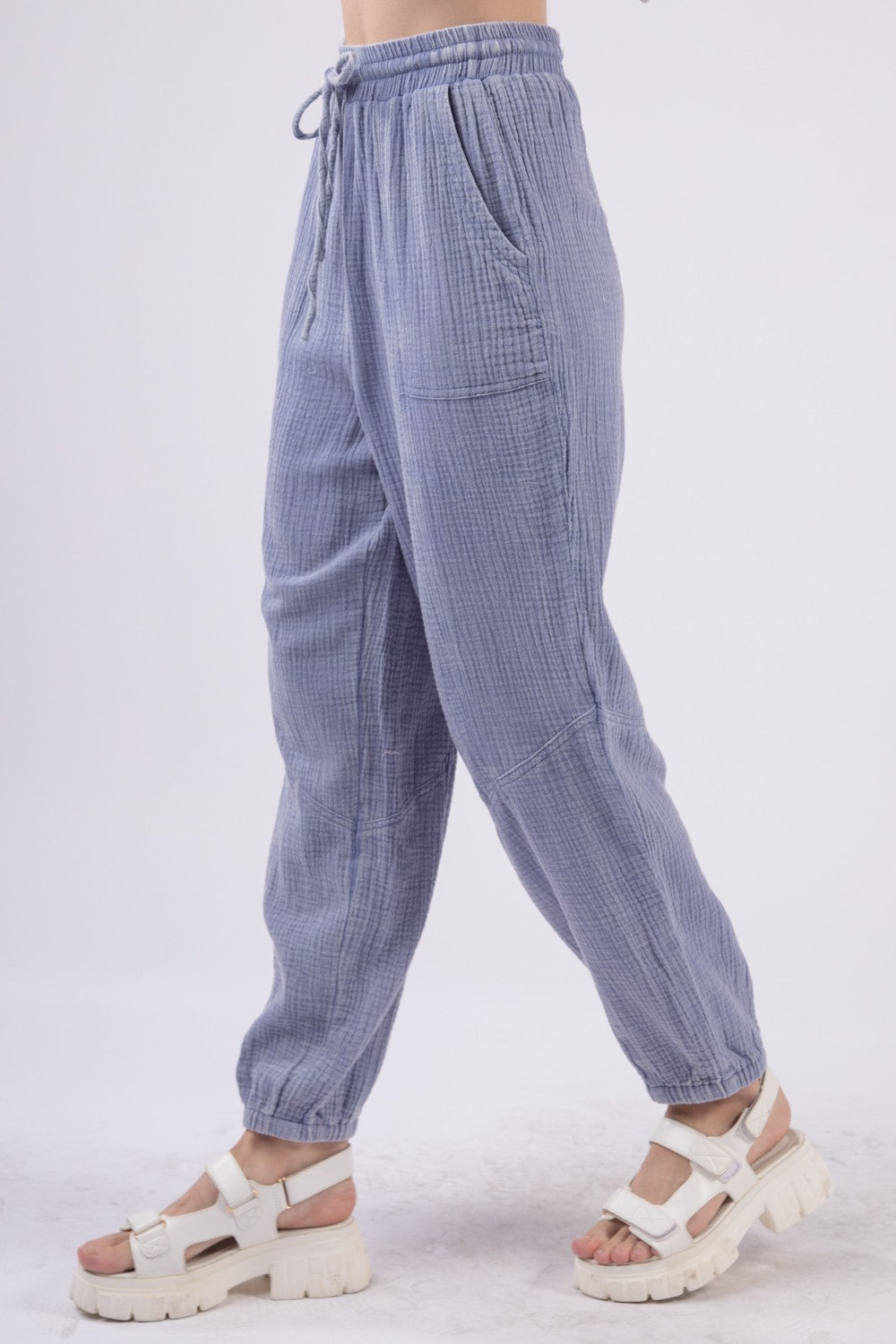 Blue Zone Planet | VERY J Washed Woven Crinkle Gauze Drawstring Cargo Pants-TOPS / DRESSES-[Adult]-[Female]-2022 Online Blue Zone Planet