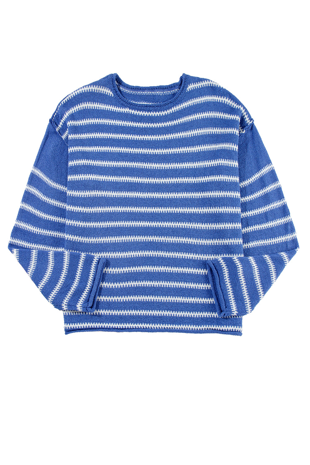 Blue Zone Planet | Green Stripe Casual Stripe Round Neck Drop Shoulder Sweater-Sweaters-[Adult]-[Female]-2022 Online Blue Zone Planet