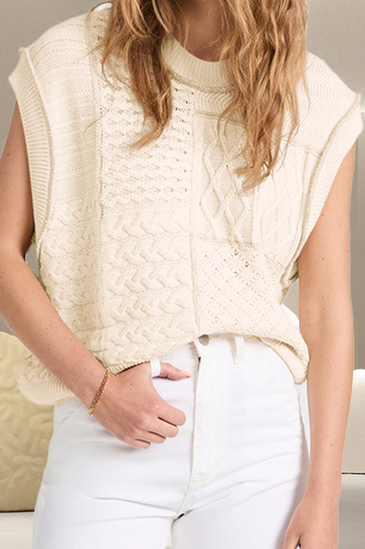 Cable-Knit Round Neck Sweater Vest-TOPS / DRESSES-[Adult]-[Female]-Ivory-S-2022 Online Blue Zone Planet