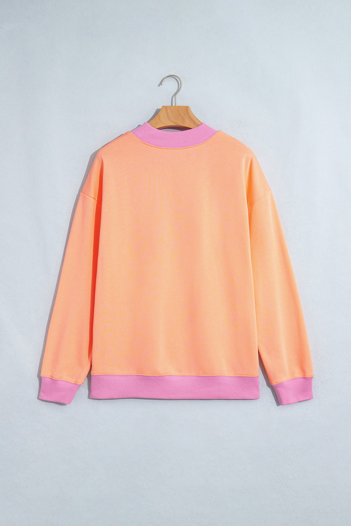 Pink Colorblock Trim Crewneck Long Sleeve Pullover Sweatshirt-Tops/Sweatshirts & Hoodies-[Adult]-[Female]-2022 Online Blue Zone Planet