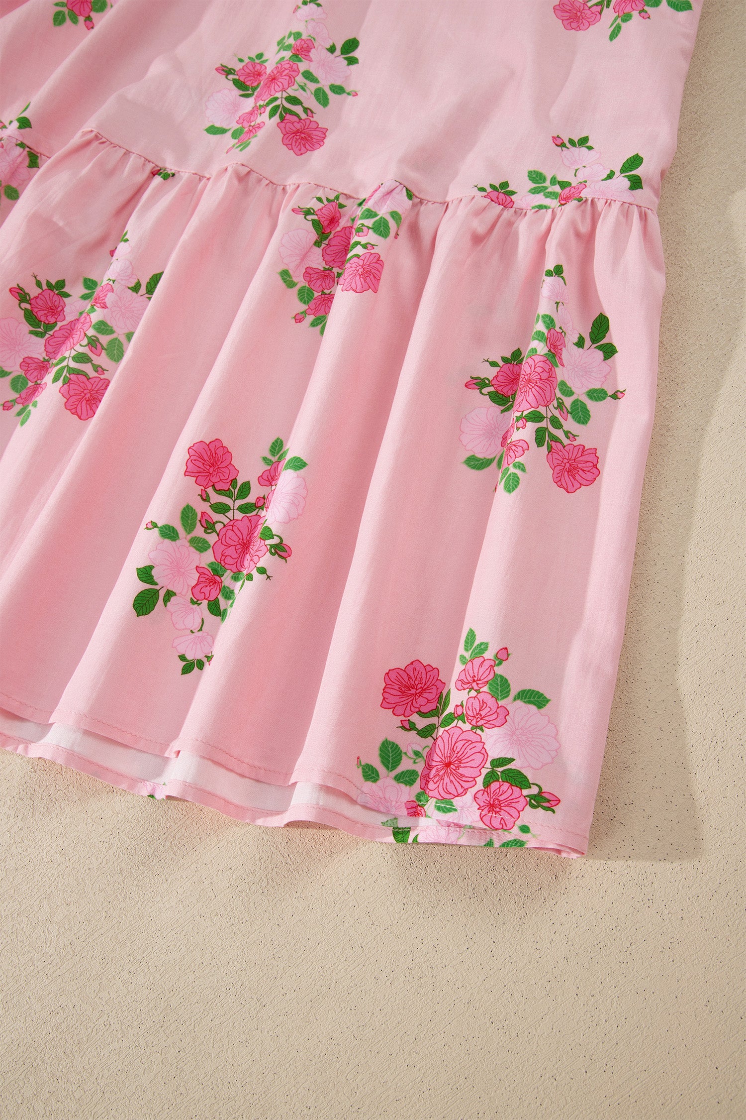 Pink Notched Neck Flutter Short Sleeve Floral Print Maxi Dress-TOPS / DRESSES-[Adult]-[Female]-2022 Online Blue Zone Planet