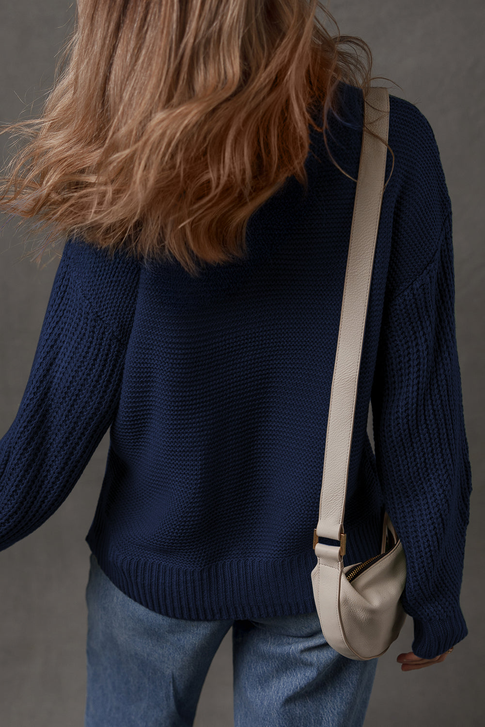 Dirty Blue Solid Color Front Seam Drop Shoulder Loose Sweater-TOPS / DRESSES-[Adult]-[Female]-2022 Online Blue Zone Planet