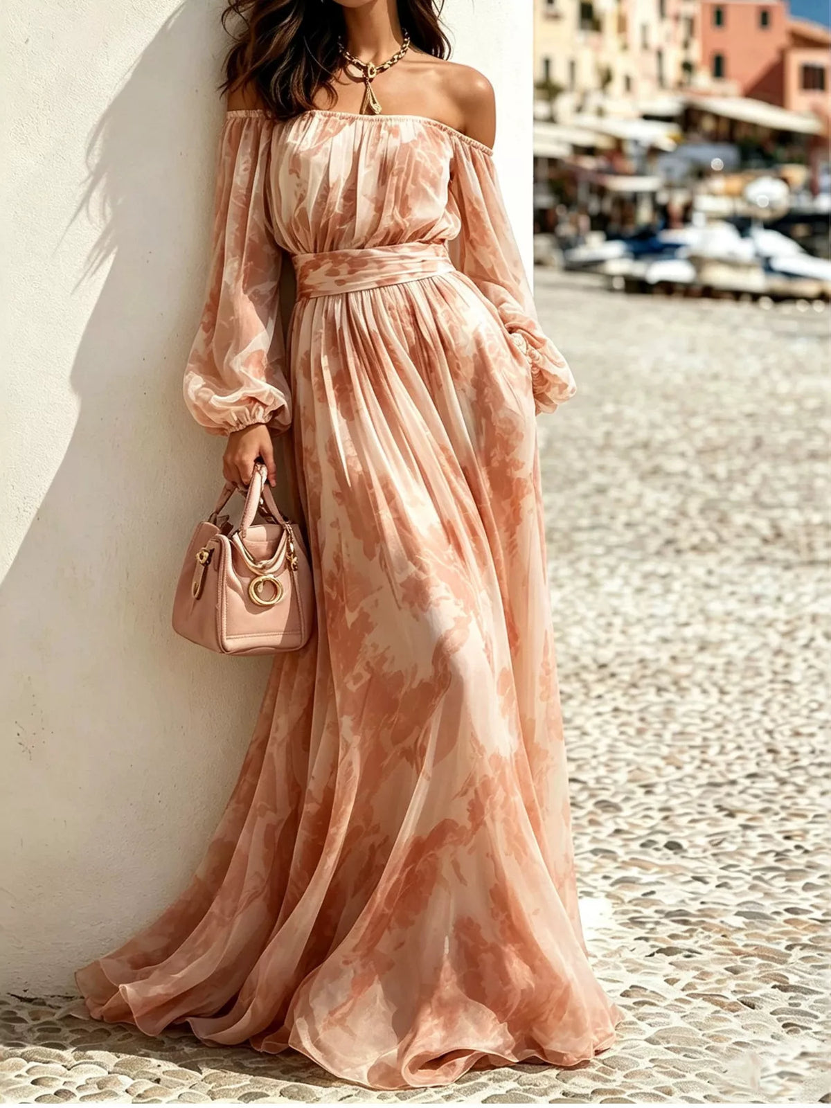 Talia's Off-Shoulder Balloon Sleeves Maxi Dress - Blue Zone Planet