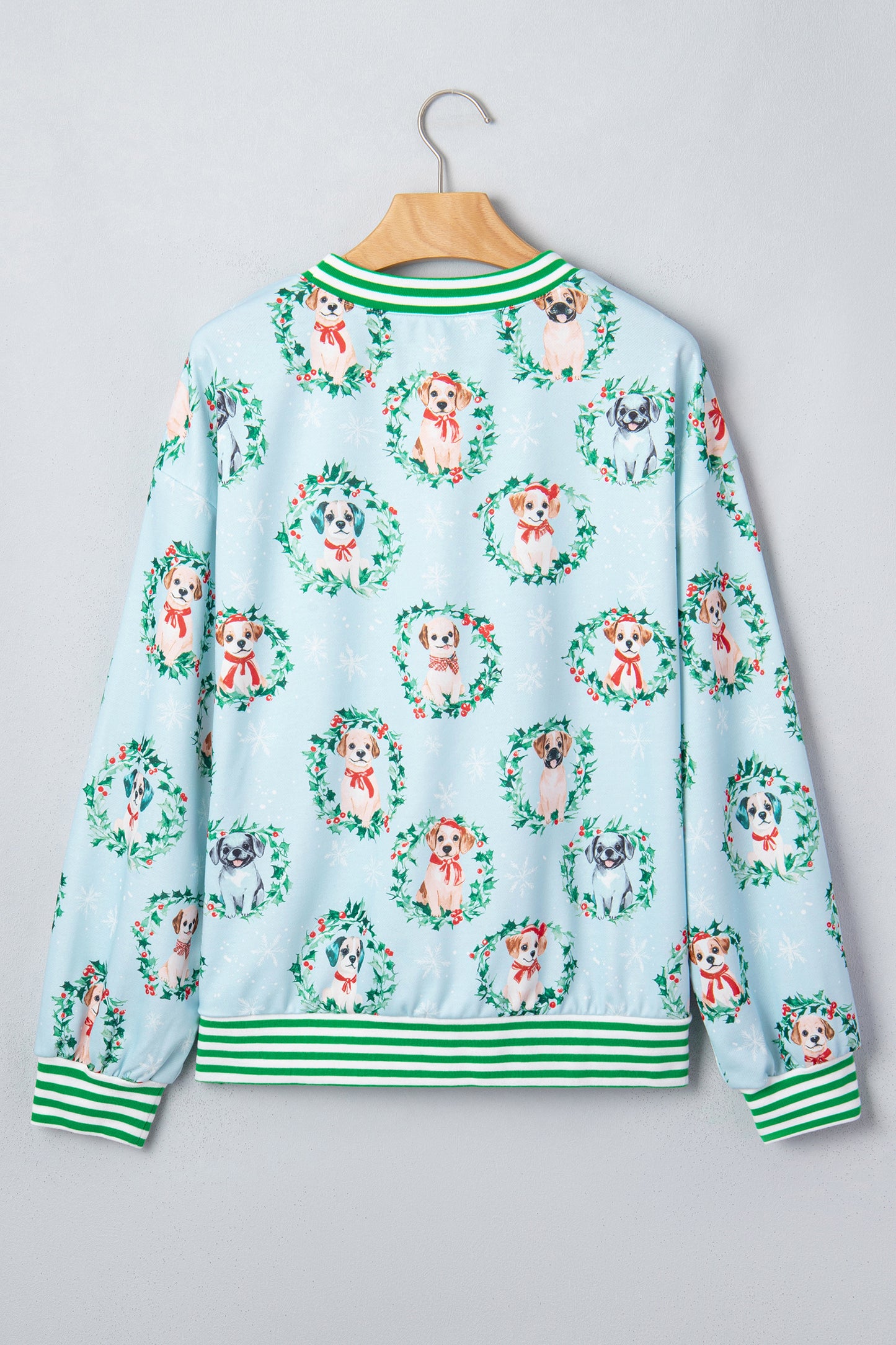 Sky Blue Abstract Dog Print Ribbed Cuff Round Neck Long Sleeve Sweatshirt-Tops/Sweatshirts & Hoodies-[Adult]-[Female]-2022 Online Blue Zone Planet