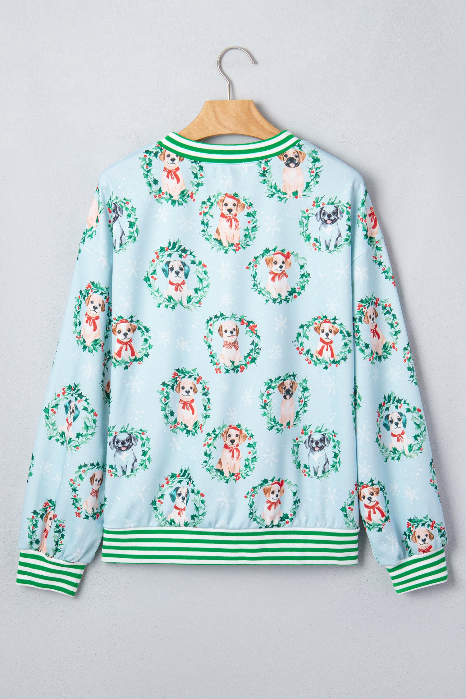 Sky Blue Abstract Dog Print Ribbed Cuff Round Neck Long Sleeve Sweatshirt-Tops/Sweatshirts & Hoodies-[Adult]-[Female]-2022 Online Blue Zone Planet