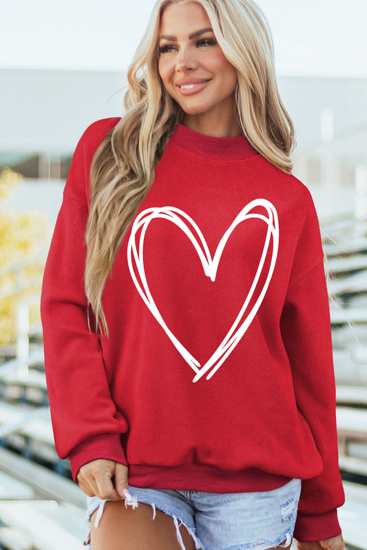 Racing Red Valentines Day Heart Love Script Reversible Printed Double Wear Mock Neck Sweatshirt-Graphic/Graphic Sweatshirts-[Adult]-[Female]-2022 Online Blue Zone Planet