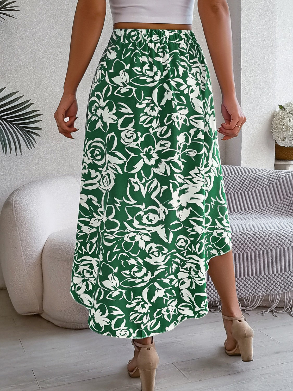 High-Low Printed High Waist Skirt-BOTTOMS SIZES SMALL MEDIUM LARGE-[Adult]-[Female]-2022 Online Blue Zone Planet