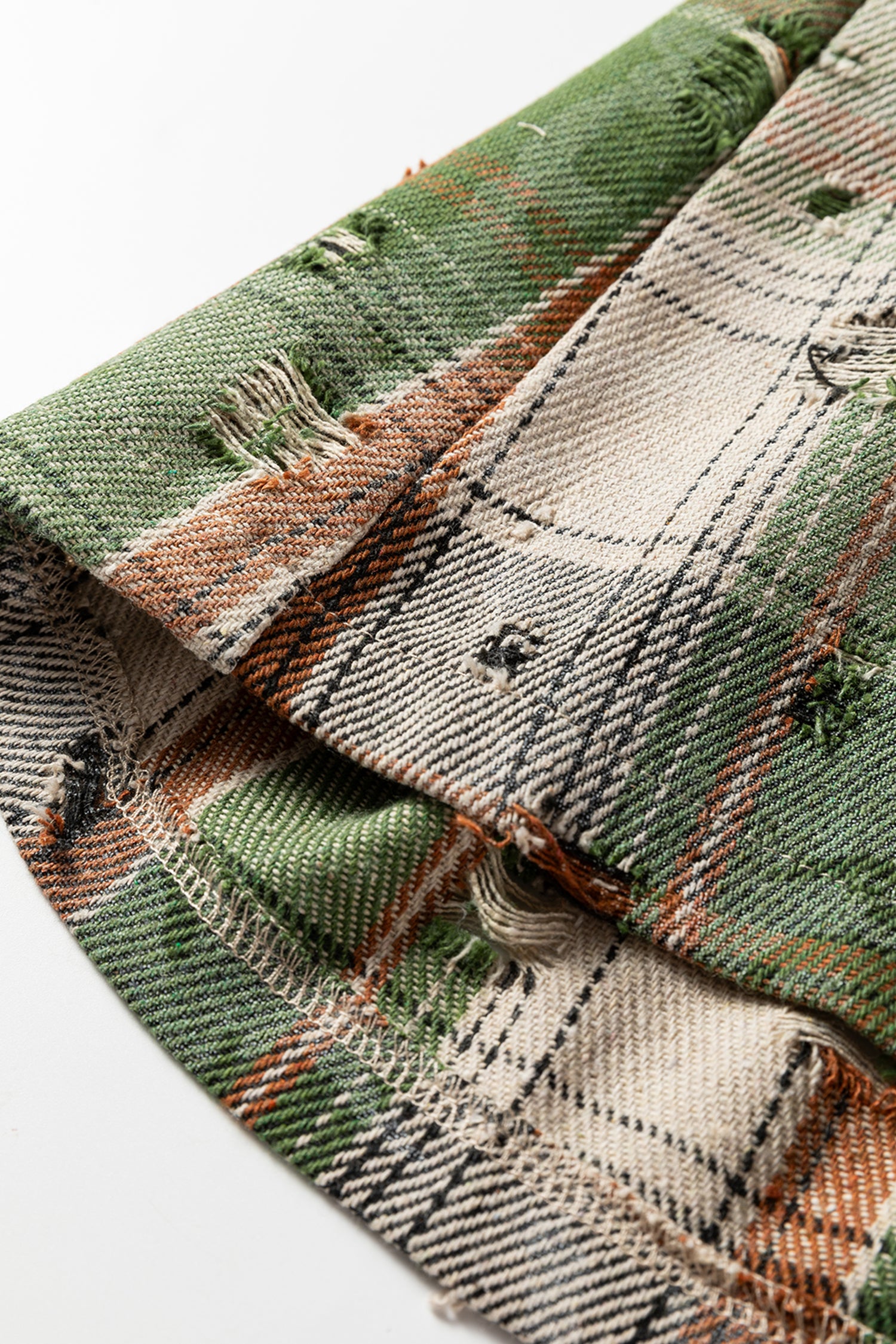 Mist Green Boho Floral Plaid Patchwork Distressed Detail Ruffled Sleeve Waffle Knit Shacket-Outerwear/Plaid Shackets-[Adult]-[Female]-2022 Online Blue Zone Planet