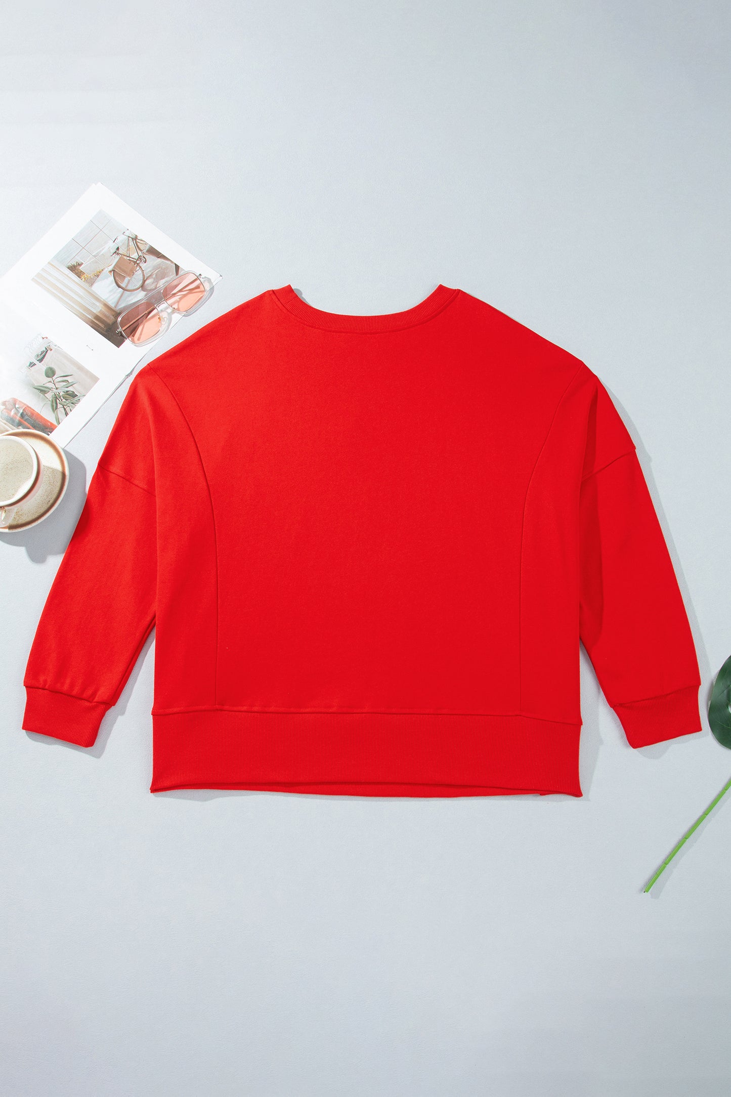 Fiery Red Patch Embroidery Star Colorblock Plus Size Sweatshirt