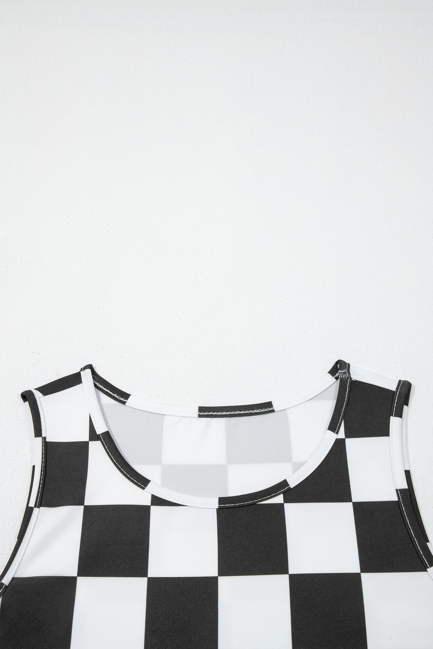Black Checkerboard Printed Slim Tank Top-Tops/Tank Tops-[Adult]-[Female]-2022 Online Blue Zone Planet