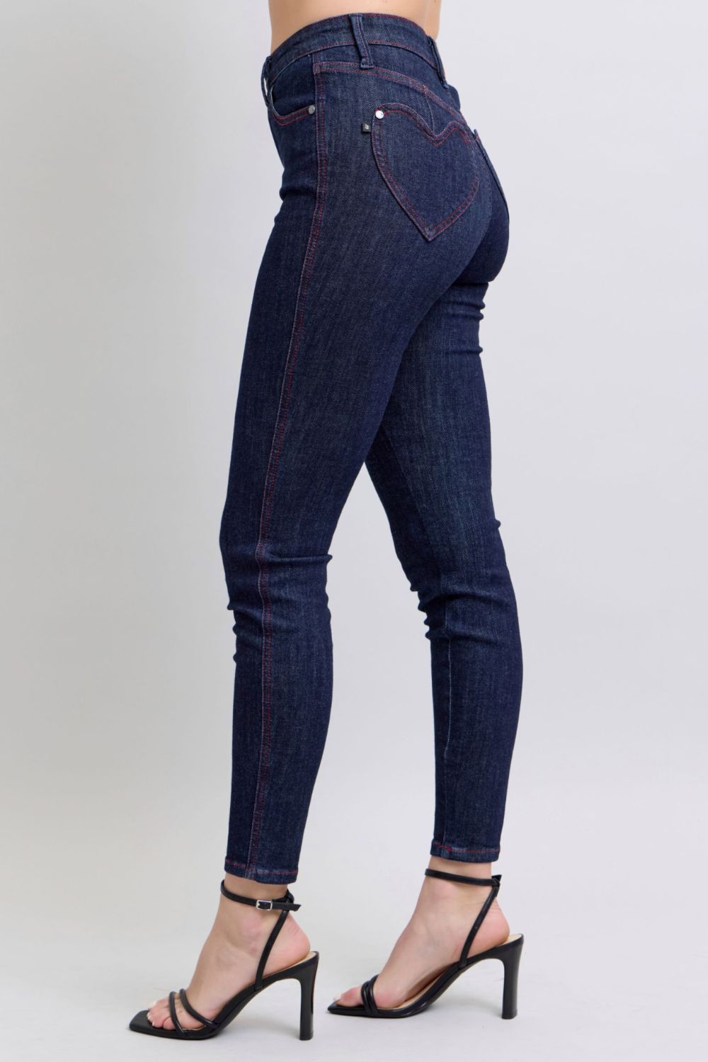 Blue Zone Planet | Judy Blue Full Size Heart Shaped Back Pockets Skinny Jeans-BOTTOMS SIZES SMALL MEDIUM LARGE-[Adult]-[Female]-2022 Online Blue Zone Planet