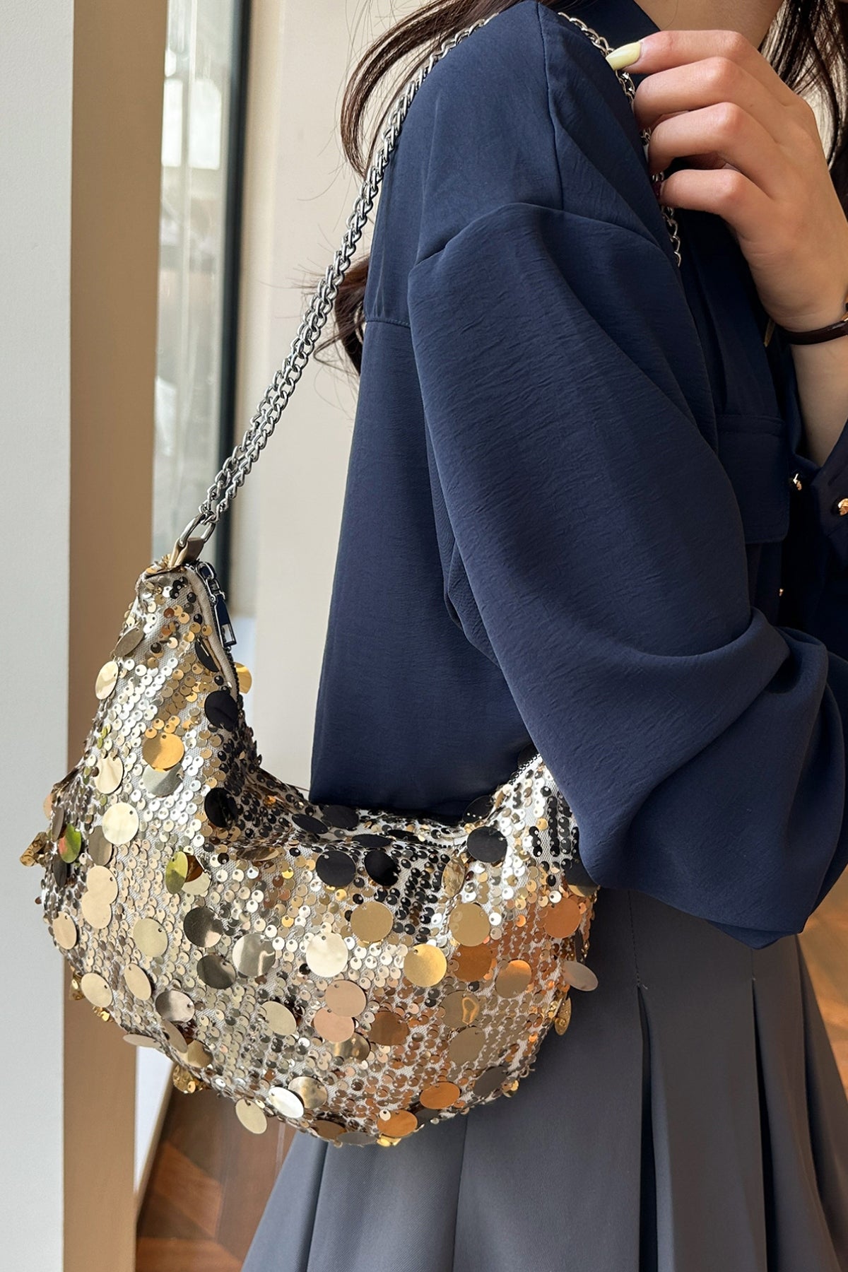 Sequin Chain Crossbody Bag-HANDBAGS-[Adult]-[Female]-2022 Online Blue Zone Planet