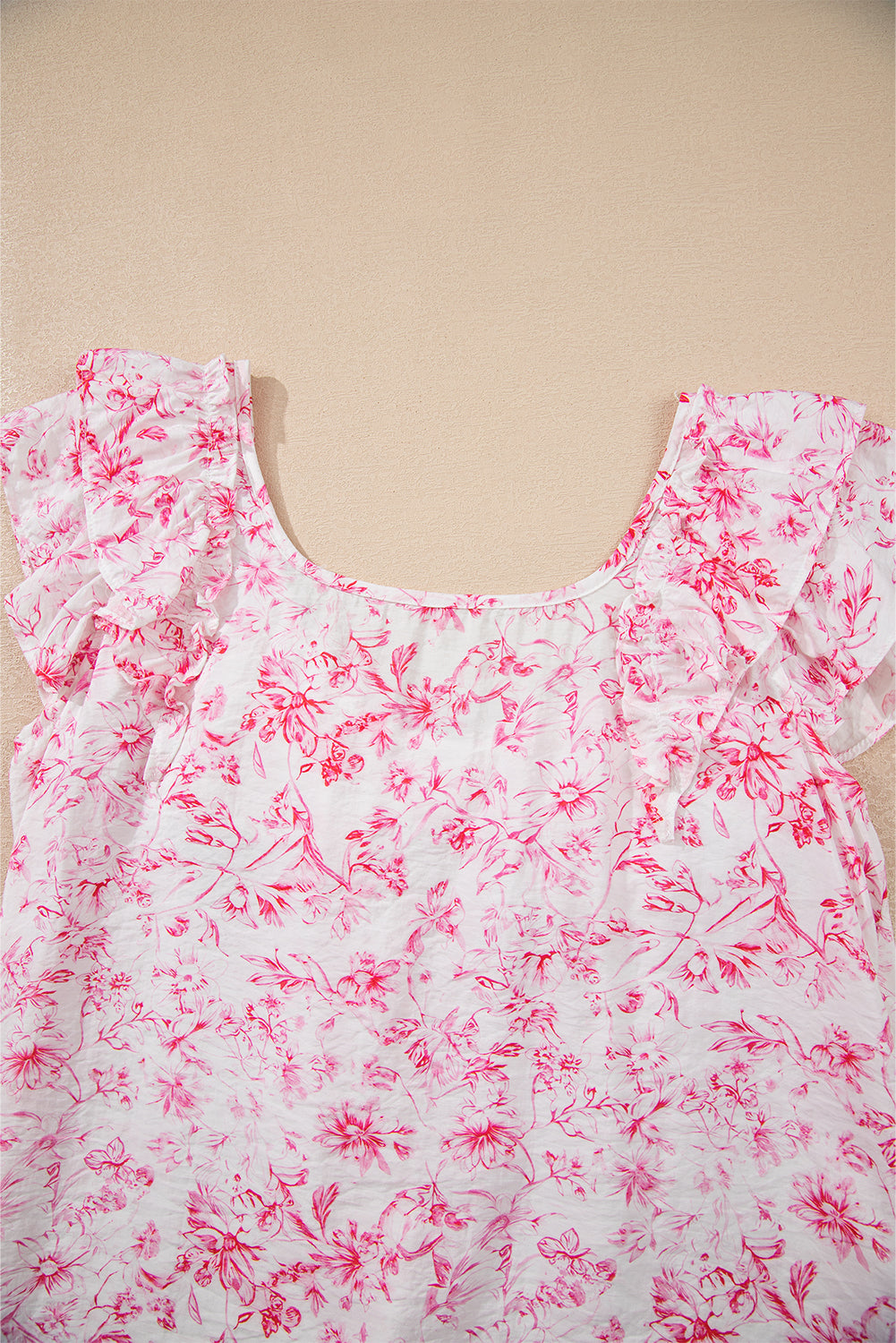 Pink Floral Ruffled Short Sleeve Bow Back Square Neck Blouse-Tops/Blouses & Shirts-[Adult]-[Female]-2022 Online Blue Zone Planet
