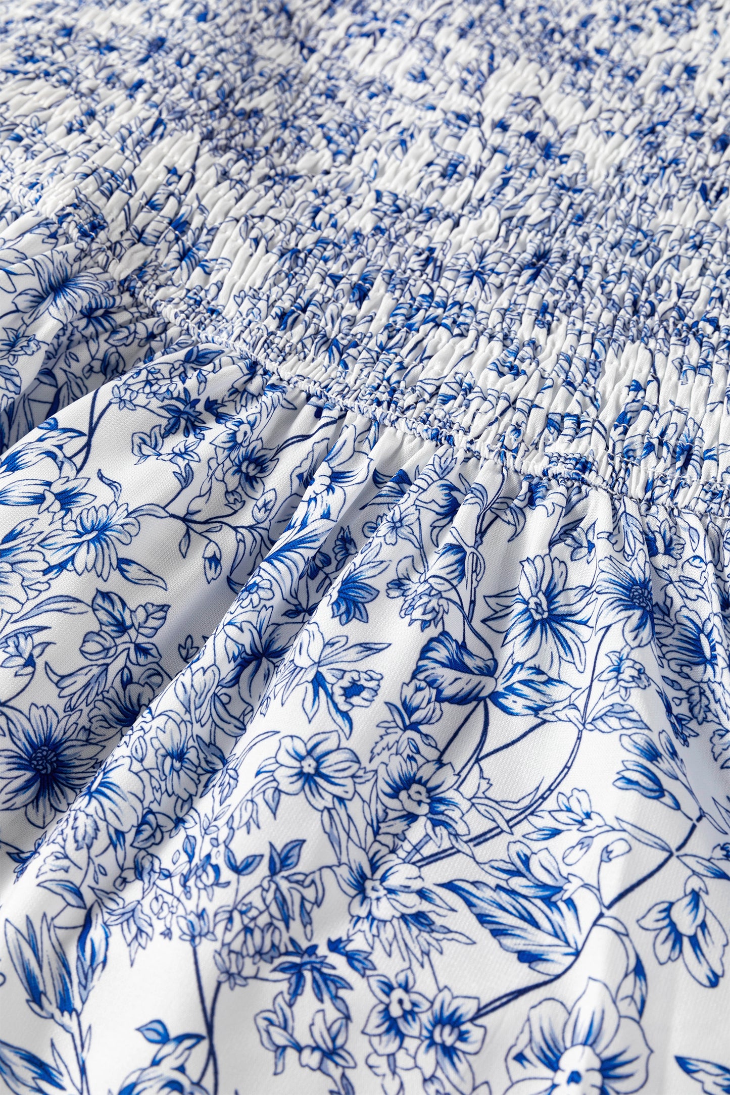 Sky Blue Floral Print Square Neck Ruffled Sleeve Shirred Babydoll Blouse-Tops/Blouses & Shirts-[Adult]-[Female]-2022 Online Blue Zone Planet
