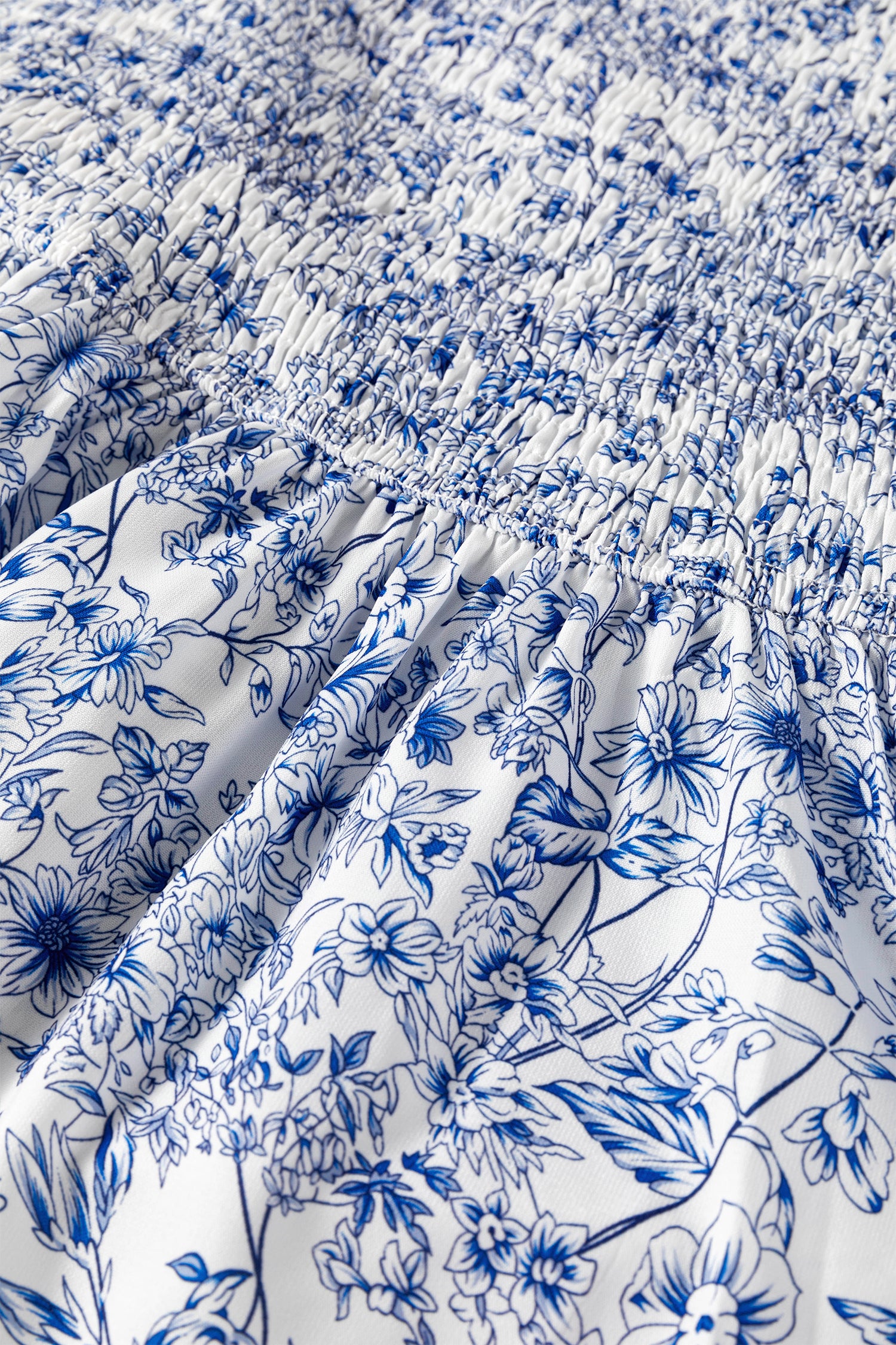 Sky Blue Floral Print Square Neck Ruffled Sleeve Shirred Babydoll Blouse-Tops/Blouses & Shirts-[Adult]-[Female]-2022 Online Blue Zone Planet