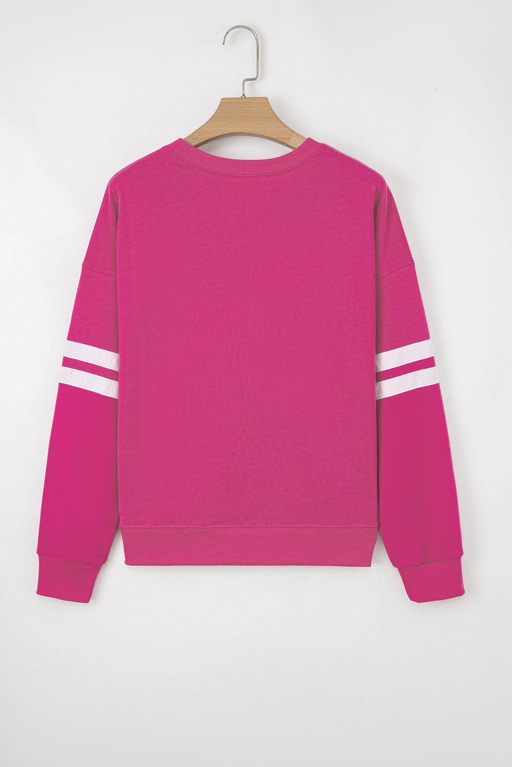 Rose Red Varsity Striped Detail Drop Shoulder Oversized Sweatshirt-Tops/Sweatshirts & Hoodies-[Adult]-[Female]-2022 Online Blue Zone Planet
