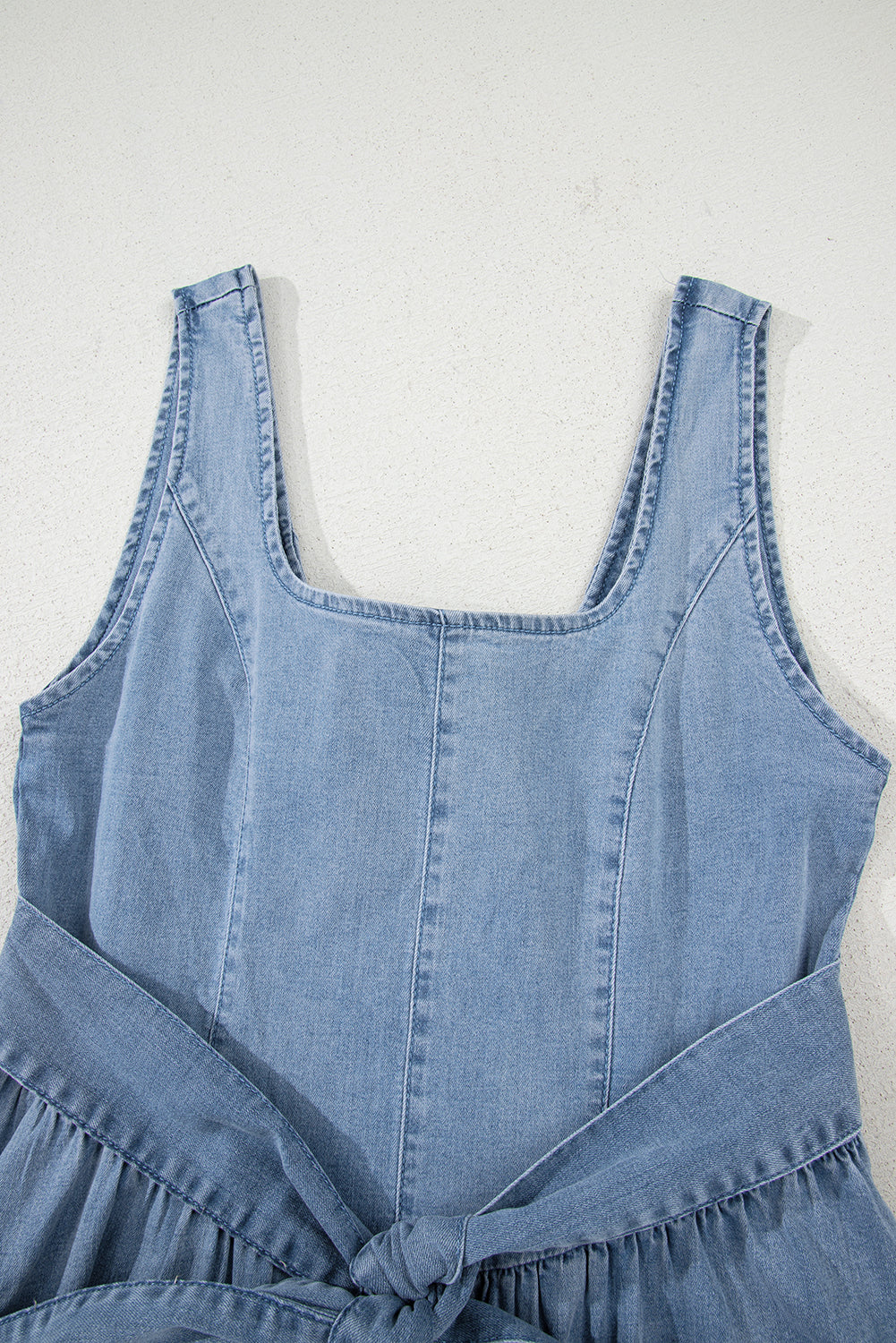 Myosotis Square Neck Bowknot A-line Sleeveless Denim Dress-TOPS / DRESSES-[Adult]-[Female]-2022 Online Blue Zone Planet