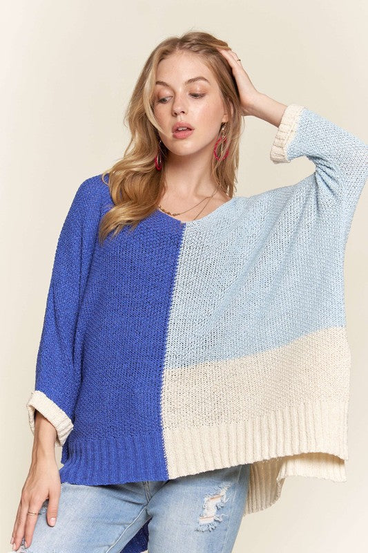 ADORA Side Slit Color Block Long Sleeve Sweater-TOPS / DRESSES-[Adult]-[Female]-2022 Online Blue Zone Planet