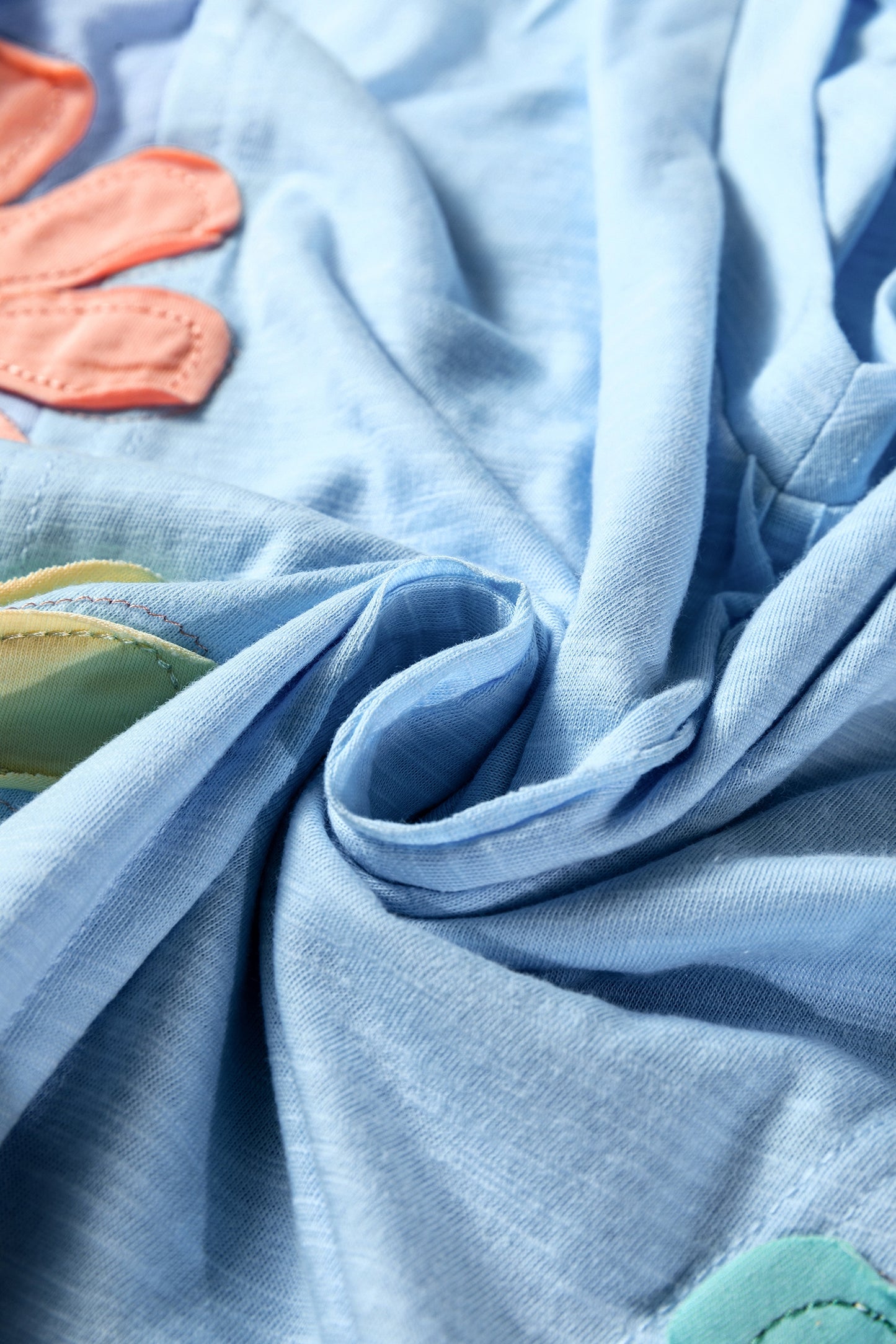 Light Blue Flower Patched Exposed Seam Bracelet Sleeve Oversized T Shirt-Bracelet-[Adult]-[Female]-2022 Online Blue Zone Planet