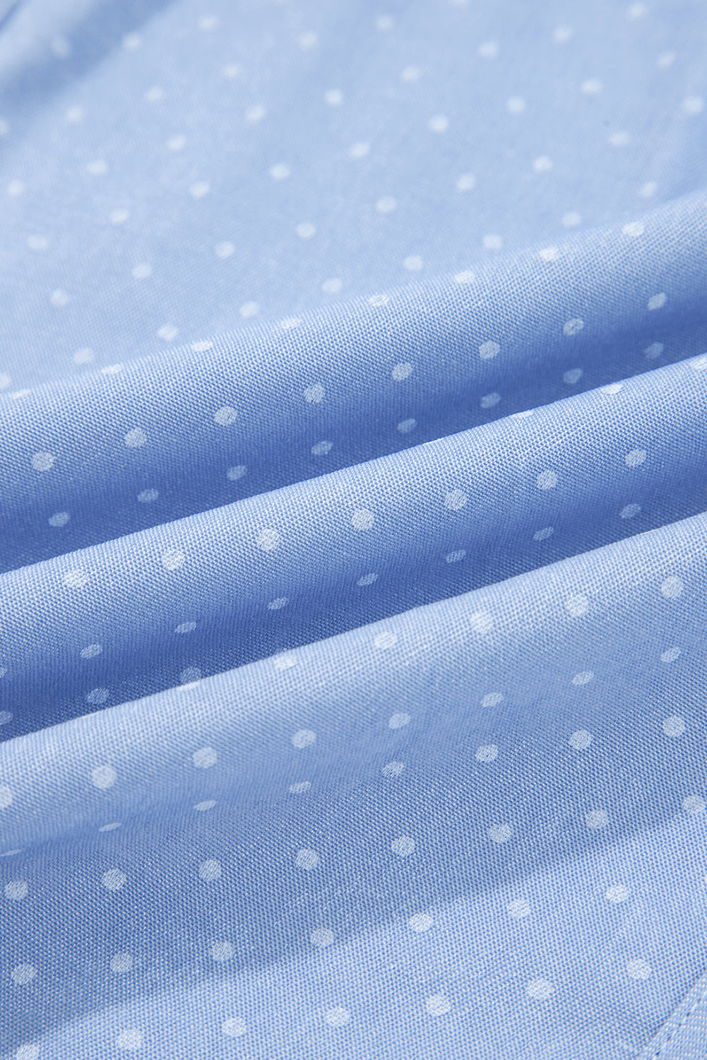 Beau Blue Lace Trim Patchwork Dotted Print Collared Denim Blouse-Tops/Blouses & Shirts-[Adult]-[Female]-2022 Online Blue Zone Planet