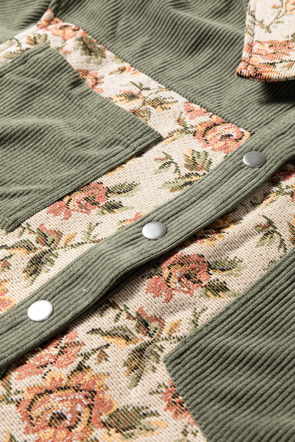 Clay Ribbed Retro Floral Patchwork Shirt Style Jacket-Outerwear/Jackets-[Adult]-[Female]-2022 Online Blue Zone Planet