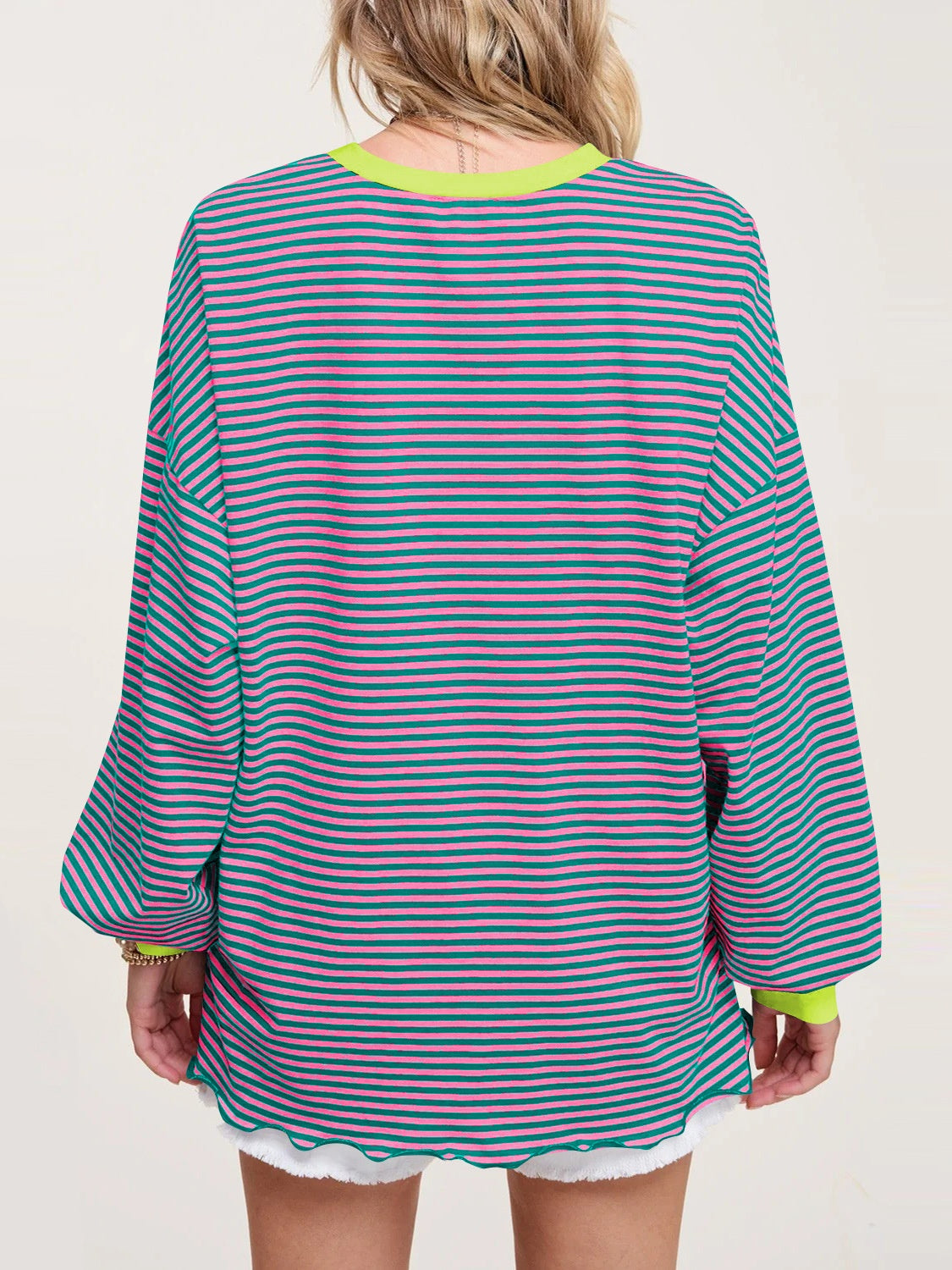 Contrast Striped Long Sleeve Sweatshirt-TOPS / DRESSES-[Adult]-[Female]-2022 Online Blue Zone Planet