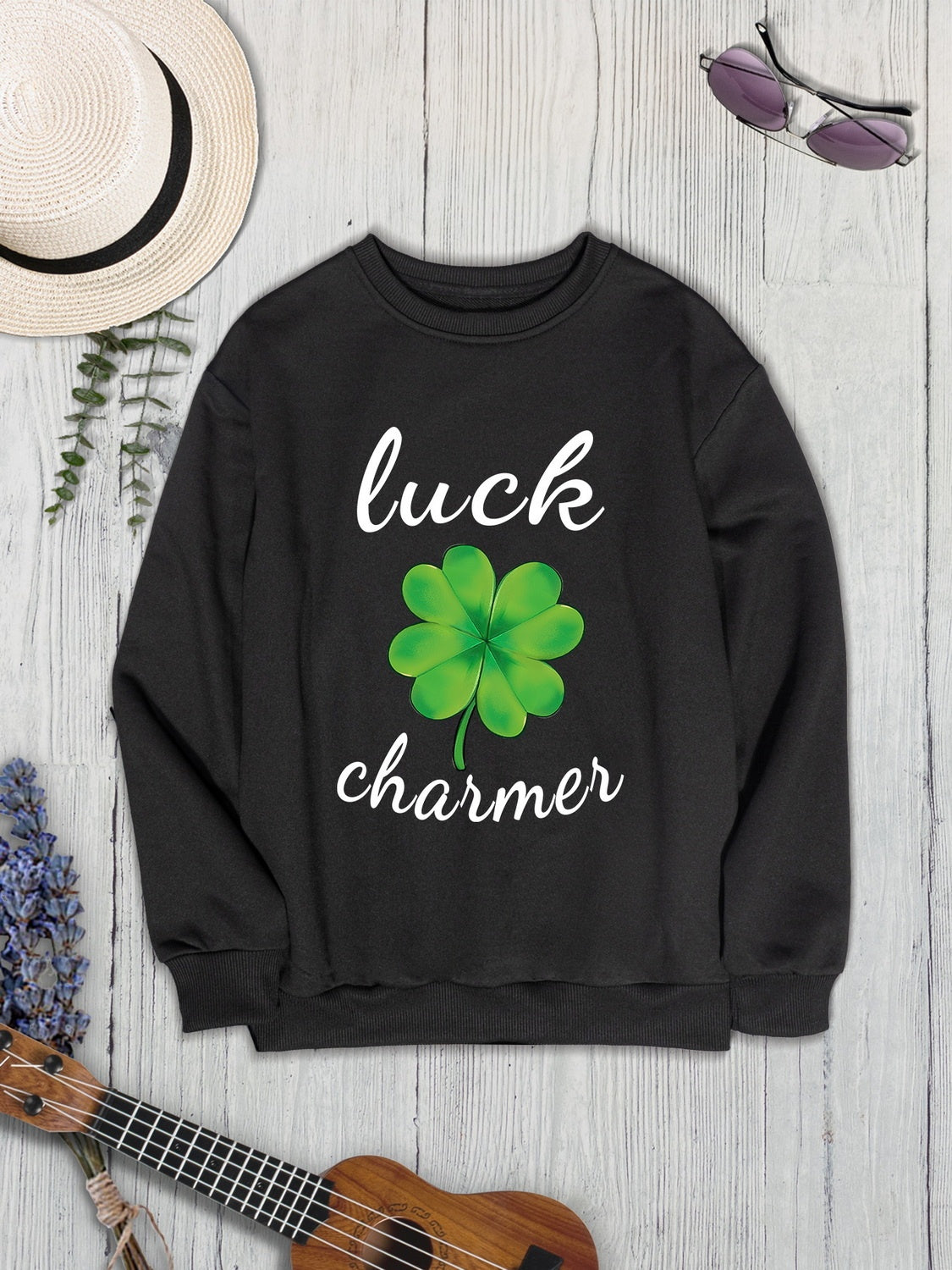 LUCK CHARMER Round Neck Sweatshirt-TOPS / DRESSES-[Adult]-[Female]-2022 Online Blue Zone Planet