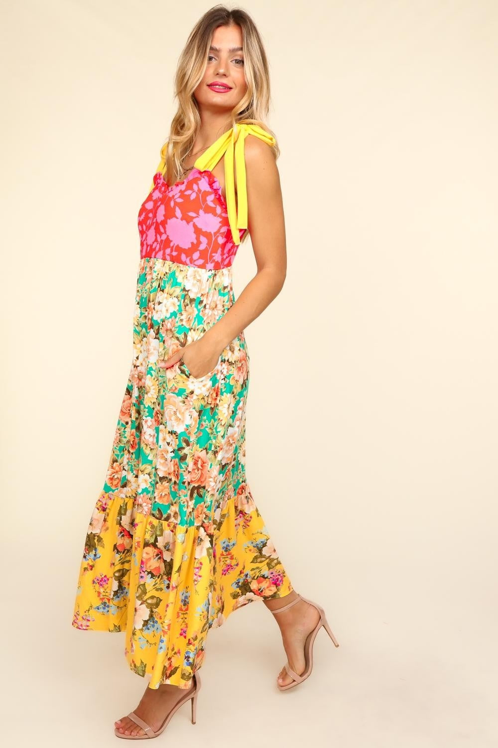 Haptics Floral Color Block Maxi Dress with Pockets-TOPS / DRESSES-[Adult]-[Female]-2022 Online Blue Zone Planet