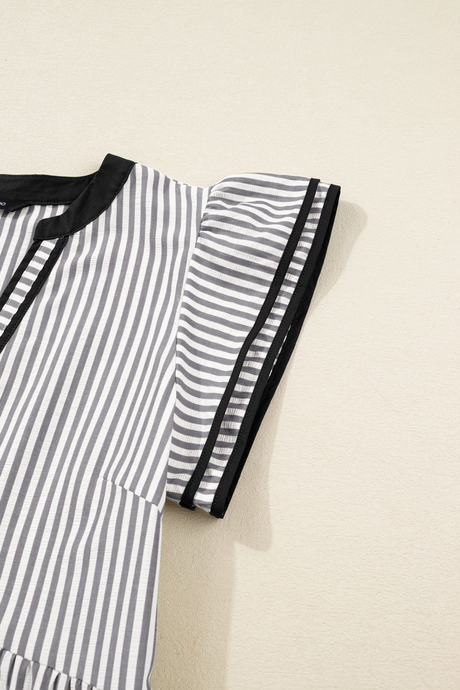 Black Stripe Contrast Trim V Neck Flutter Sleeve Casual Long Dress-TOPS / DRESSES-[Adult]-[Female]-2022 Online Blue Zone Planet