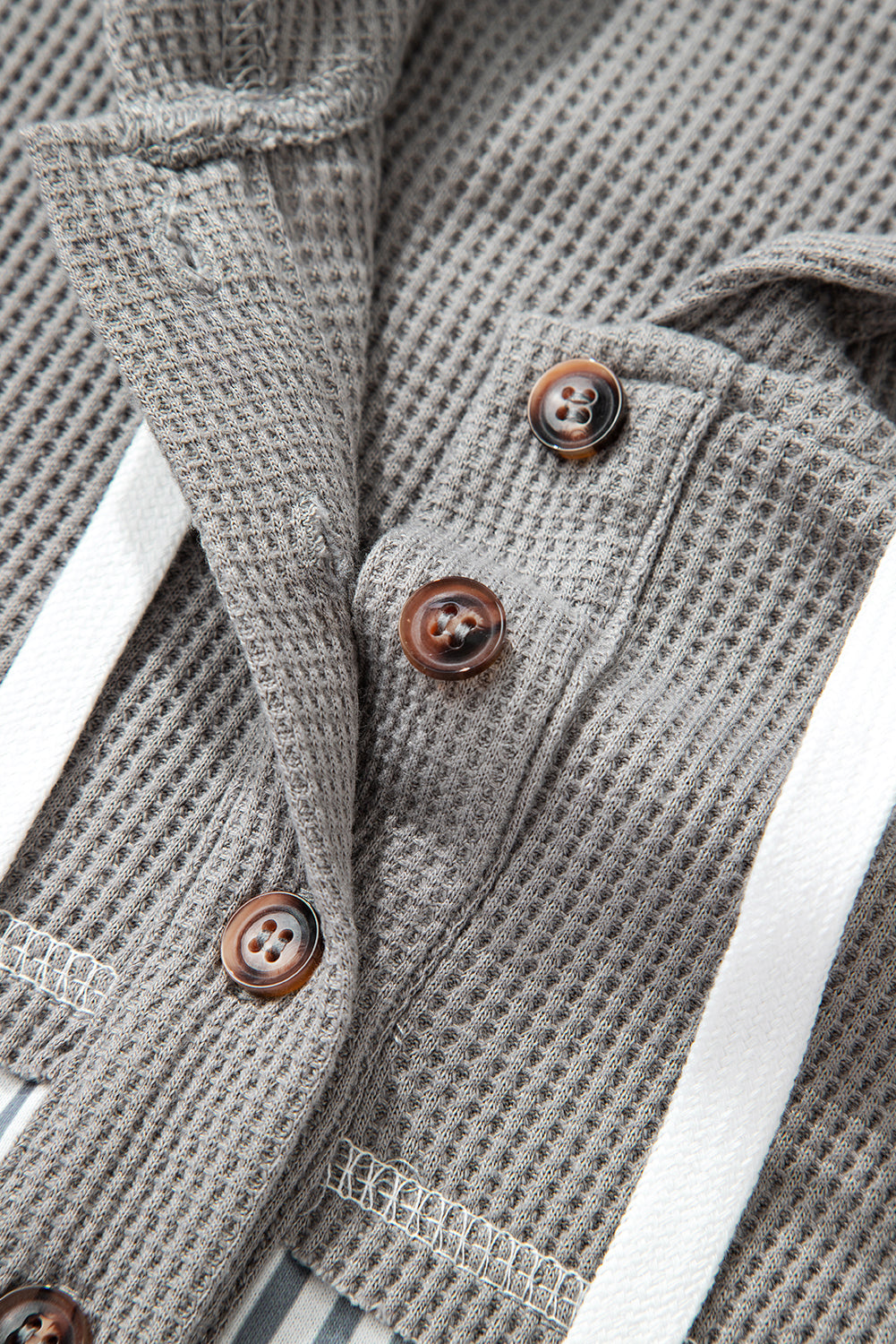 Gray Waffle Printed Patchwork Drawstring Hooded Long Sleeve Top-Tops / Dresses-[Adult]-[Female]-2022 Online Blue Zone Planet