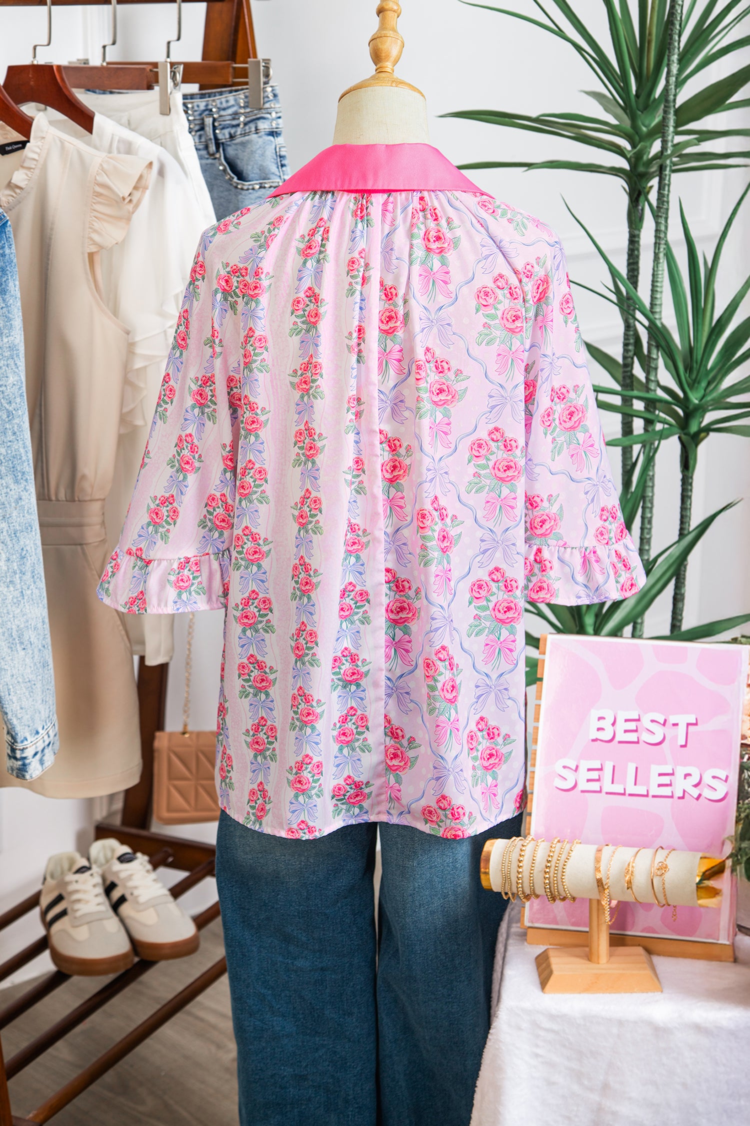 Purple Floral Collared Ruffled Half Sleeve Shirt-Tops/Blouses & Shirts-[Adult]-[Female]-2022 Online Blue Zone Planet