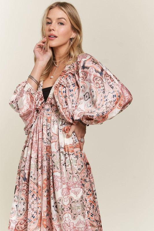 ADORA Printed V-Neck Batwing Sleeve Dress-TOPS / DRESSES-[Adult]-[Female]-2022 Online Blue Zone Planet