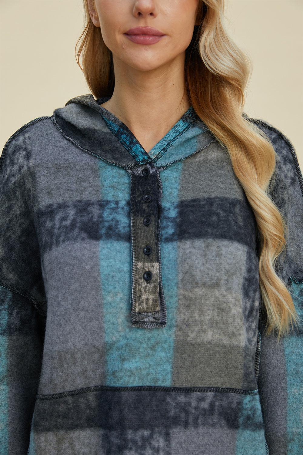 Double Take Full Size Plaid Dropped Shoulder Hoodie-HOODIES-[Adult]-[Female]-2022 Online Blue Zone Planet