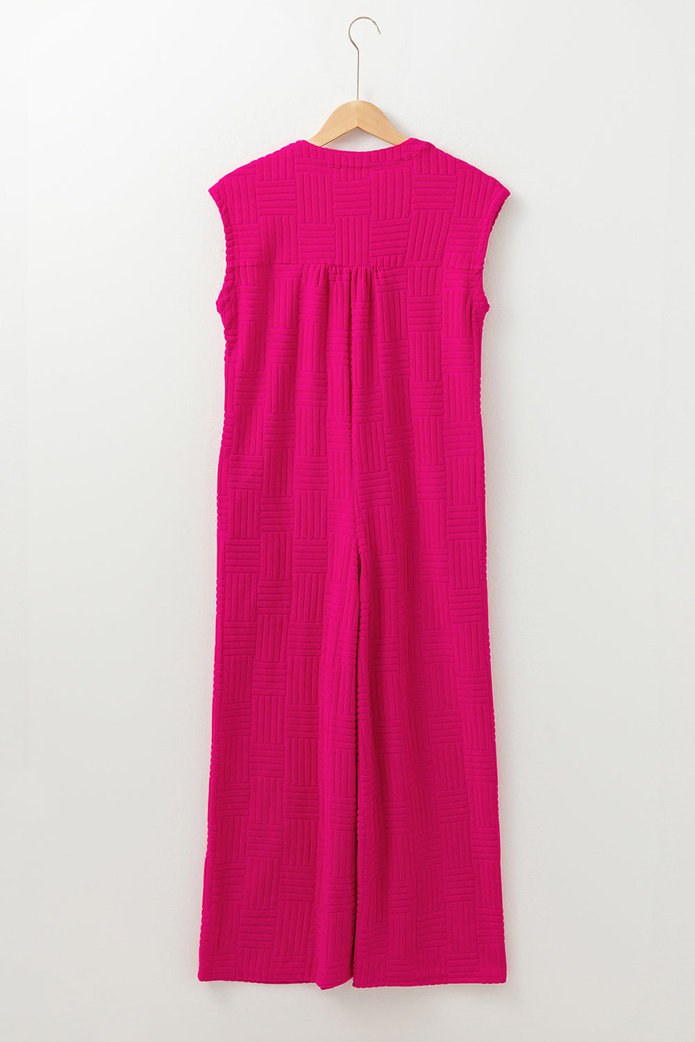 Blue Zone Planet | Bright Pink Terry Textured Sleeveless Button Front Wide Leg Jumpsuit-Bottoms/Jumpsuits & Rompers-[Adult]-[Female]-2022 Online Blue Zone Planet