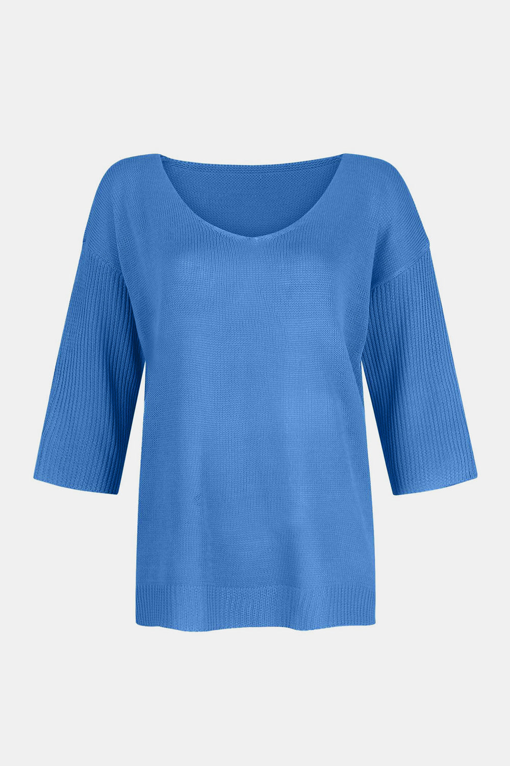 V-Neck Three-Quarter Sleeve Knit Top-TOPS / DRESSES-[Adult]-[Female]-2022 Online Blue Zone Planet