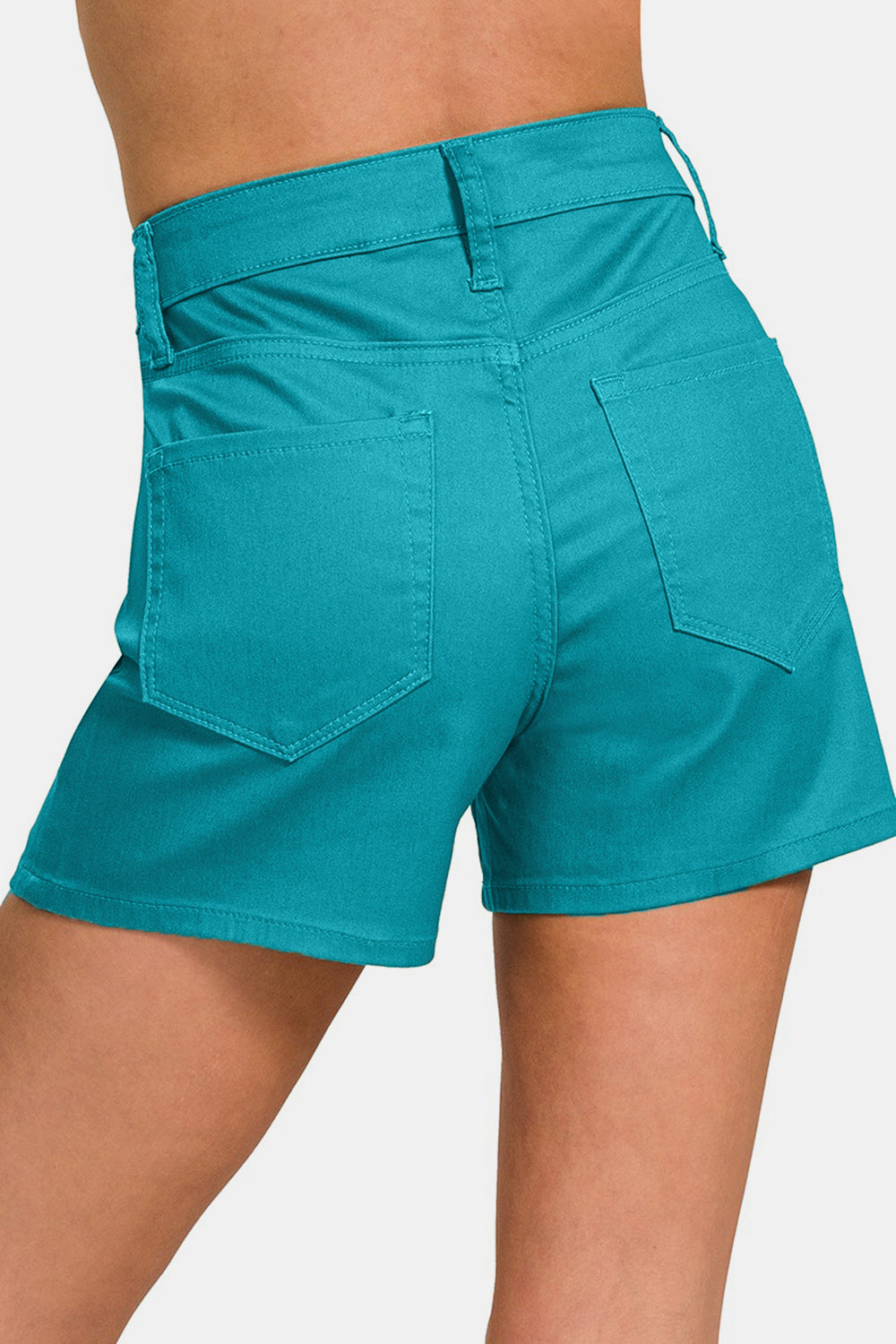 Zenana High Waist Denim Shorts-BOTTOMS SIZES SMALL MEDIUM LARGE-[Adult]-[Female]-2022 Online Blue Zone Planet