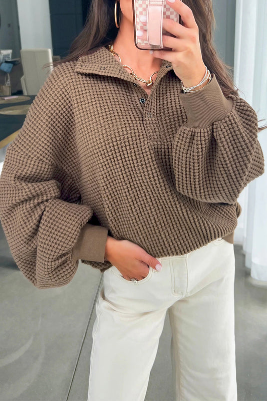 Casual Solid Color Textured Snap Button Collared Baggy Top-Tops/Long Sleeve Tops-[Adult]-[Female]-Old Rose-S-2022 Online Blue Zone Planet