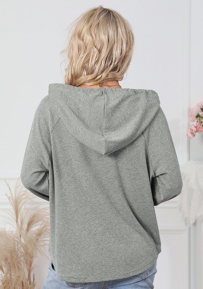 Drawstring Quarter Snap Long Sleeve Hoodie-TOPS / DRESSES-[Adult]-[Female]-2022 Online Blue Zone Planet