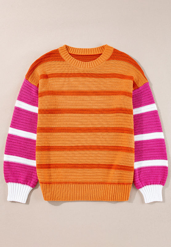 Striped Round Neck Long Sleeve Sweater-TOPS / DRESSES-[Adult]-[Female]-2022 Online Blue Zone Planet