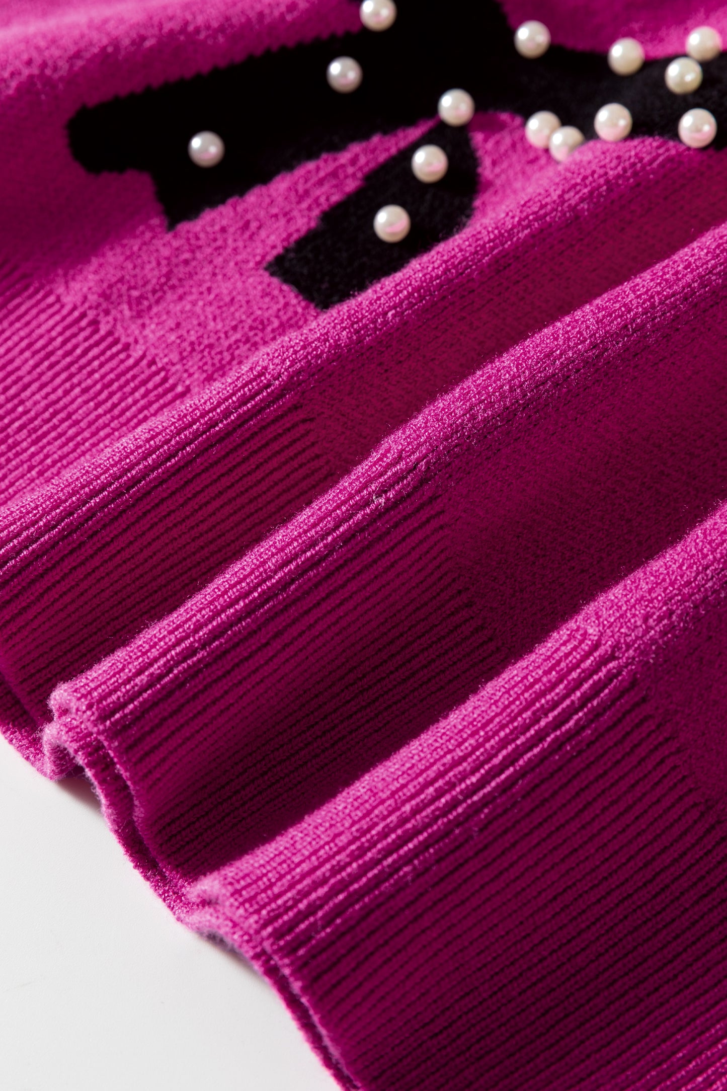 Bright Pink Pearl Embellished Bow Pattern Loose Sweater-TOPS / DRESSES-[Adult]-[Female]-2022 Online Blue Zone Planet