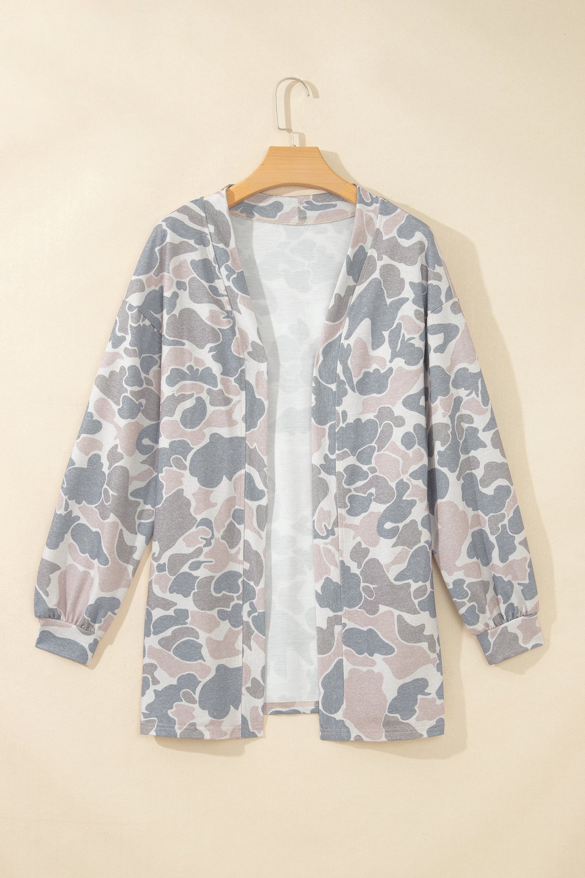 Multicolour Camouflage Print Long Sleeve Open Front Tunic Cardigan-Sweaters & Cardigans/Cardigans-[Adult]-[Female]-2022 Online Blue Zone Planet
