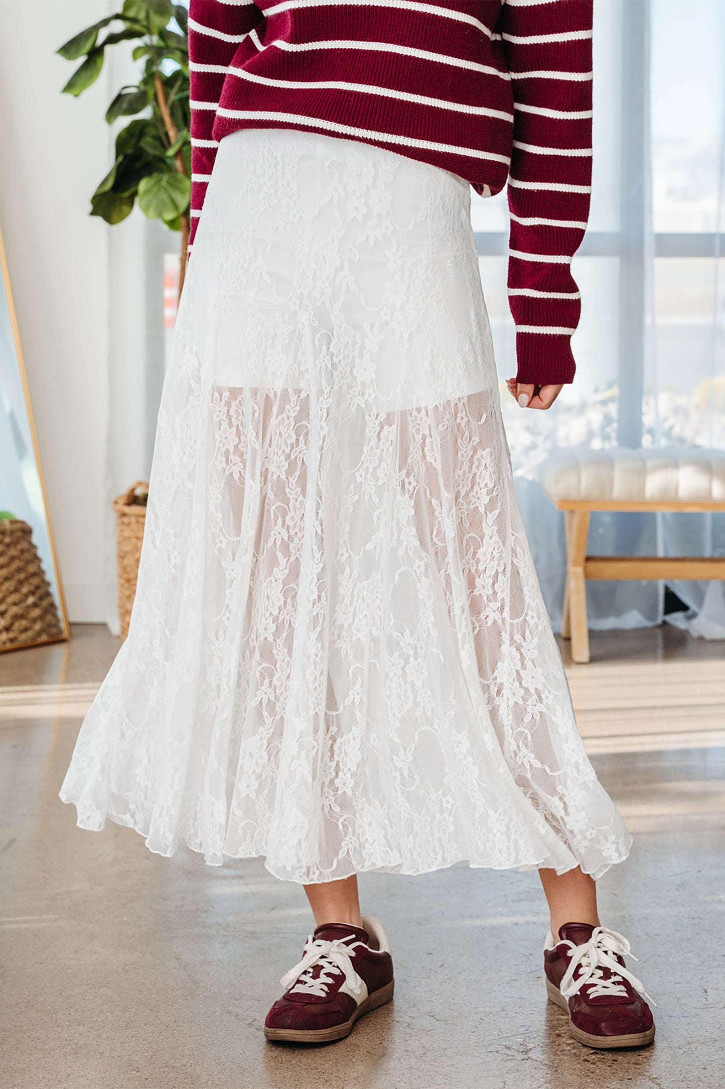 White Sheer Floral Lace Flowy Maxi Skirt-Bottoms/Skirts & Petticoat-[Adult]-[Female]-2022 Online Blue Zone Planet