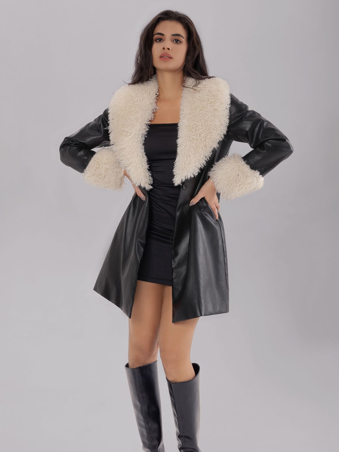 Fuzzy Long Sleeve Longline Coat-TOPS / DRESSES-[Adult]-[Female]-2022 Online Blue Zone Planet