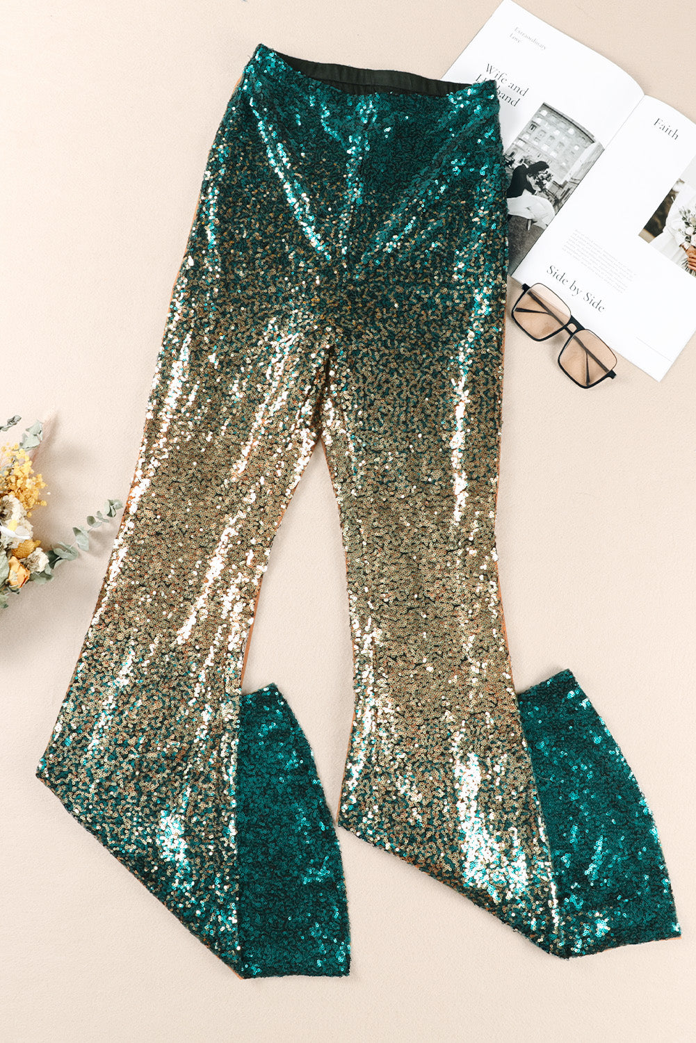 Green Black&Gold Gradient Sequined Pants-Bottoms/Pants & Culotte-[Adult]-[Female]-2022 Online Blue Zone Planet