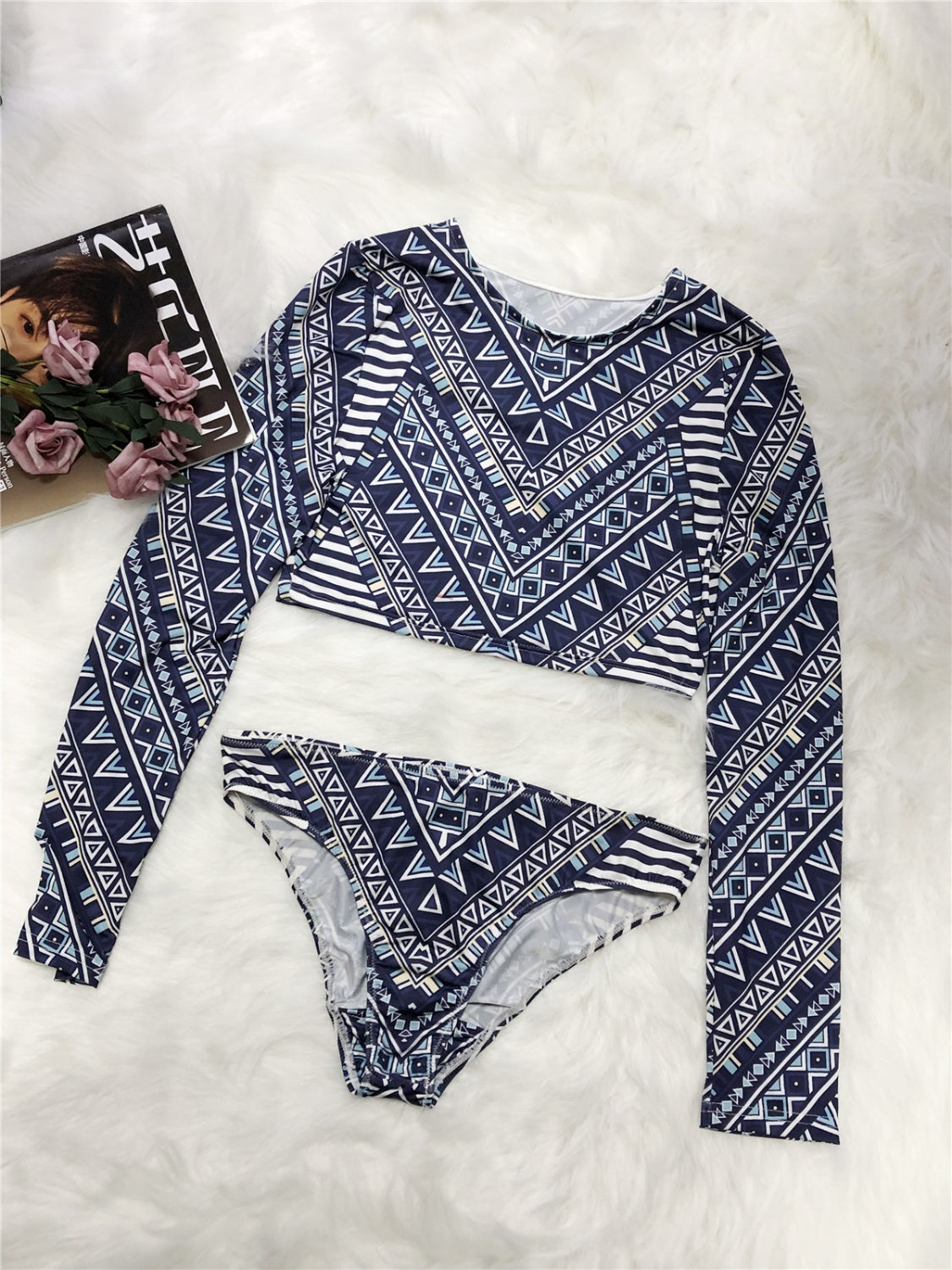 Printed Long Sleeve Top and Brief Swim Set-TOPS / DRESSES-[Adult]-[Female]-2022 Online Blue Zone Planet