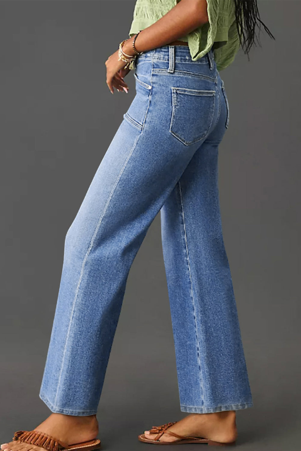 Dusk Blue Loose Straight Leg Cropped High Waist Jeans-Bottoms/Jeans-[Adult]-[Female]-2022 Online Blue Zone Planet