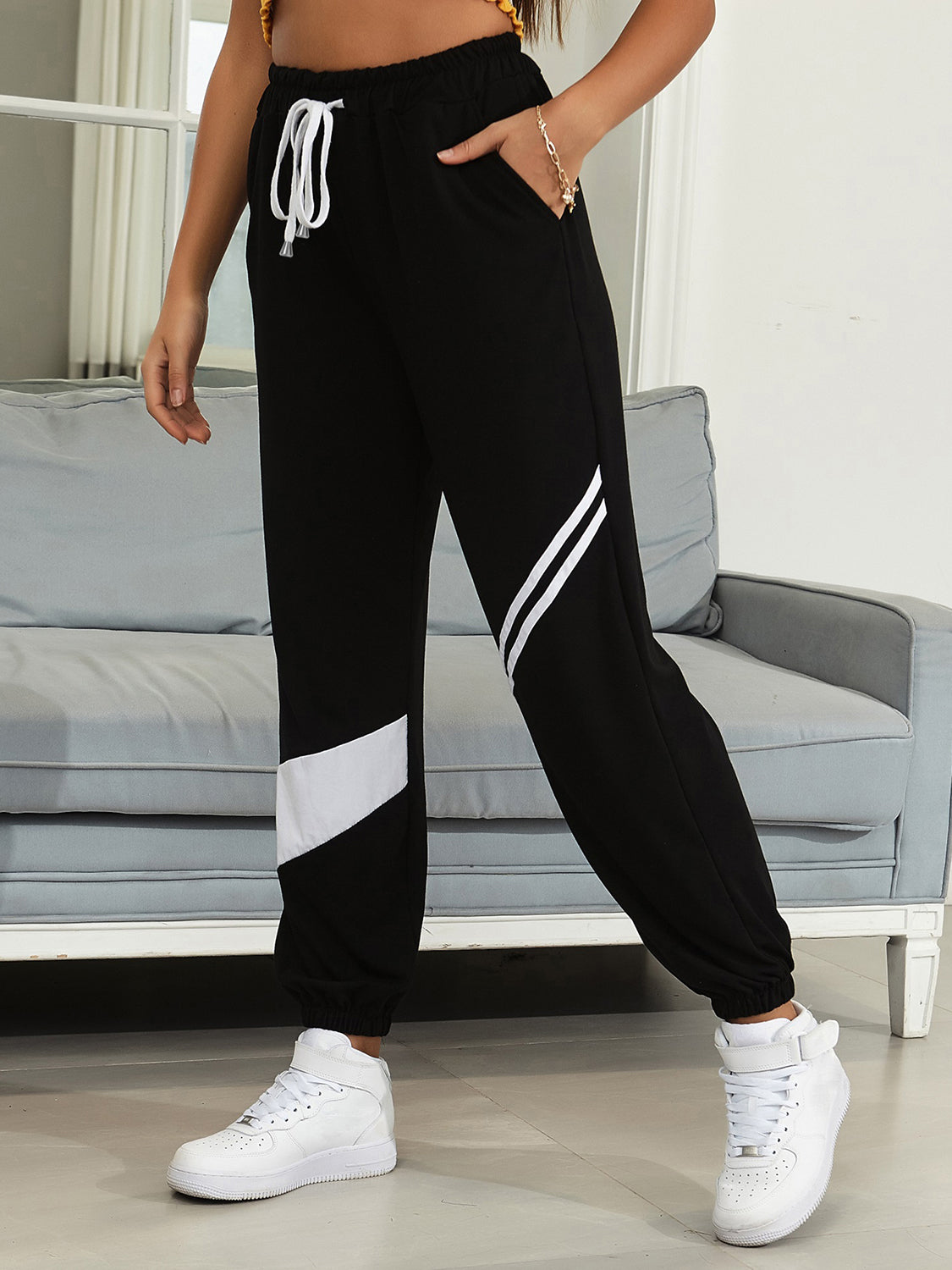 Blue Zone Planet | Drawstring Contrast Joggers with Pockets-TOPS / DRESSES-[Adult]-[Female]-2022 Online Blue Zone Planet