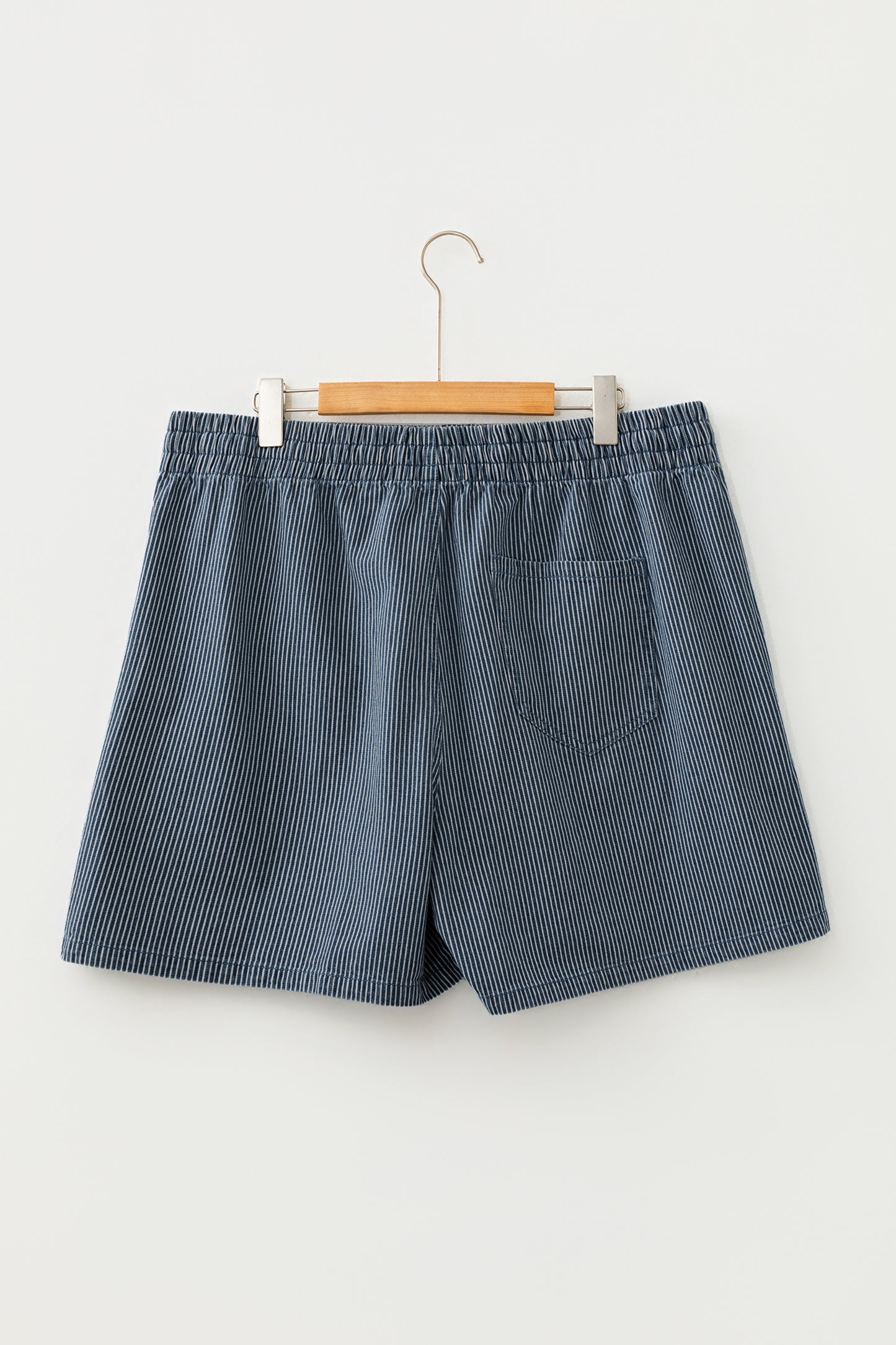 Blue Stripe Plus Size Contrast Drawstring Elastic Waist Denim Shorts-Plus Size/Plus Size Bottoms-[Adult]-[Female]-2022 Online Blue Zone Planet