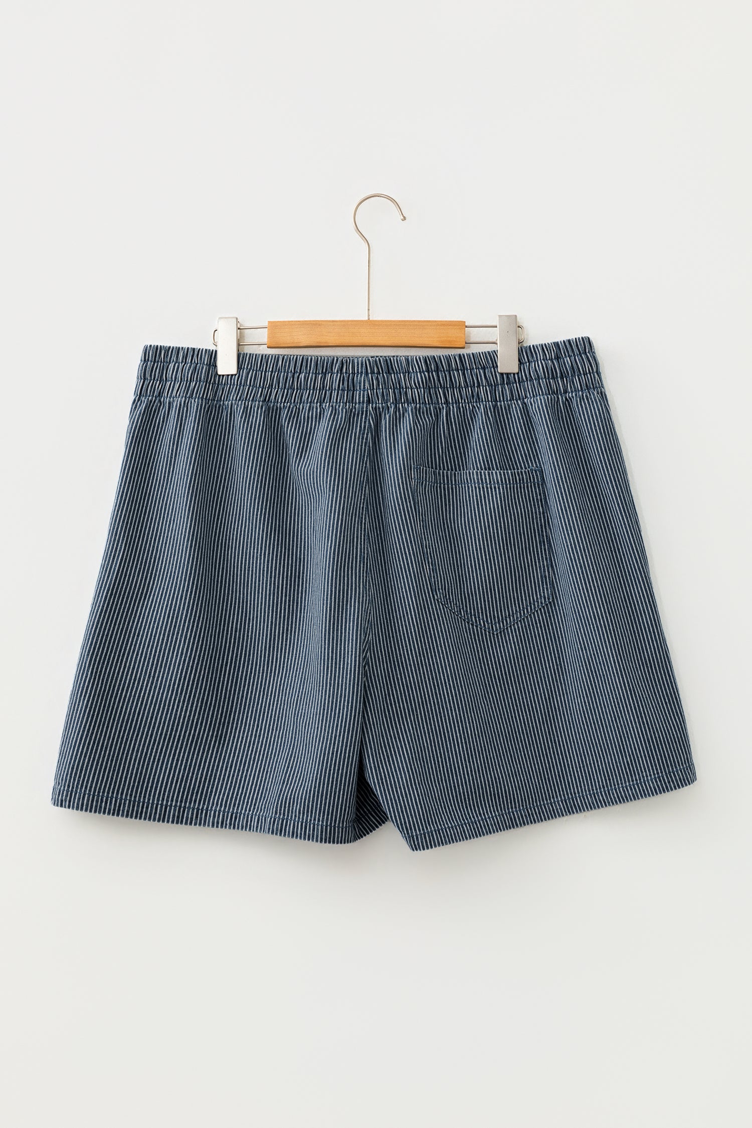 Blue Stripe Plus Size Contrast Drawstring Elastic Waist Denim Shorts-Plus Size/Plus Size Bottoms-[Adult]-[Female]-2022 Online Blue Zone Planet