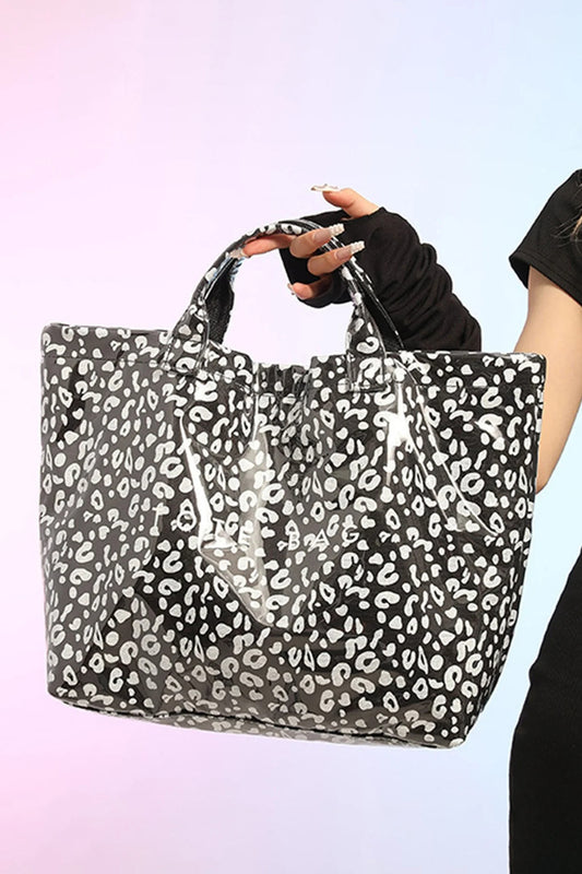 Color Black Leopard Pu Leather Water Proof Tote Bag-Shoes & Bags/Handbags-[Adult]-[Female]-Color black-ONE SIZE-2022 Online Blue Zone Planet